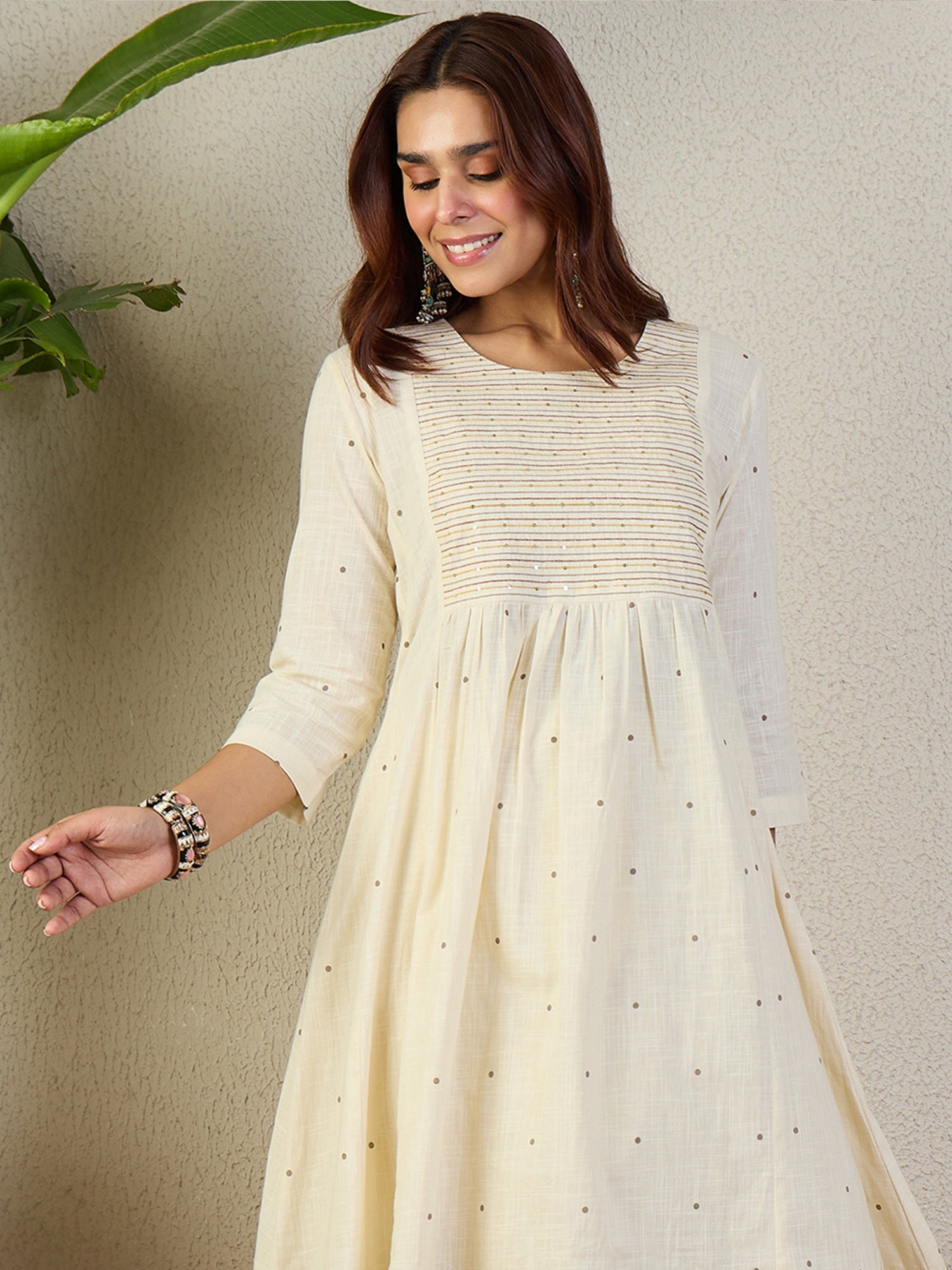 Indo Era White Printed A-Line Kurta Trousers NA Set