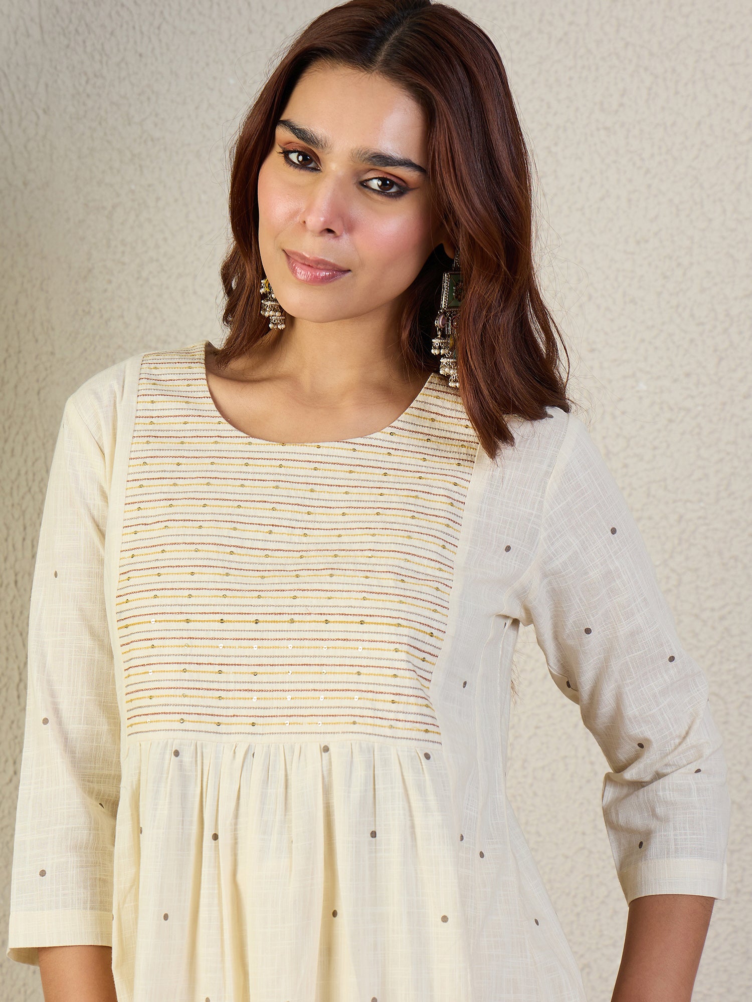 Indo Era White Printed A-Line Kurta Trousers NA Set