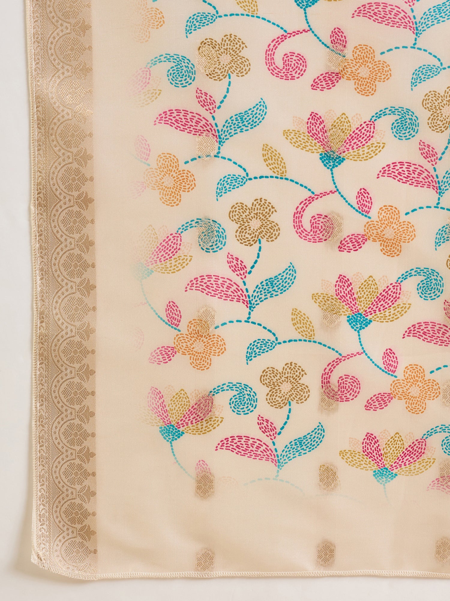 Indo Era Off White Embroidered Straight Kurta Trousers With Dupatta Set