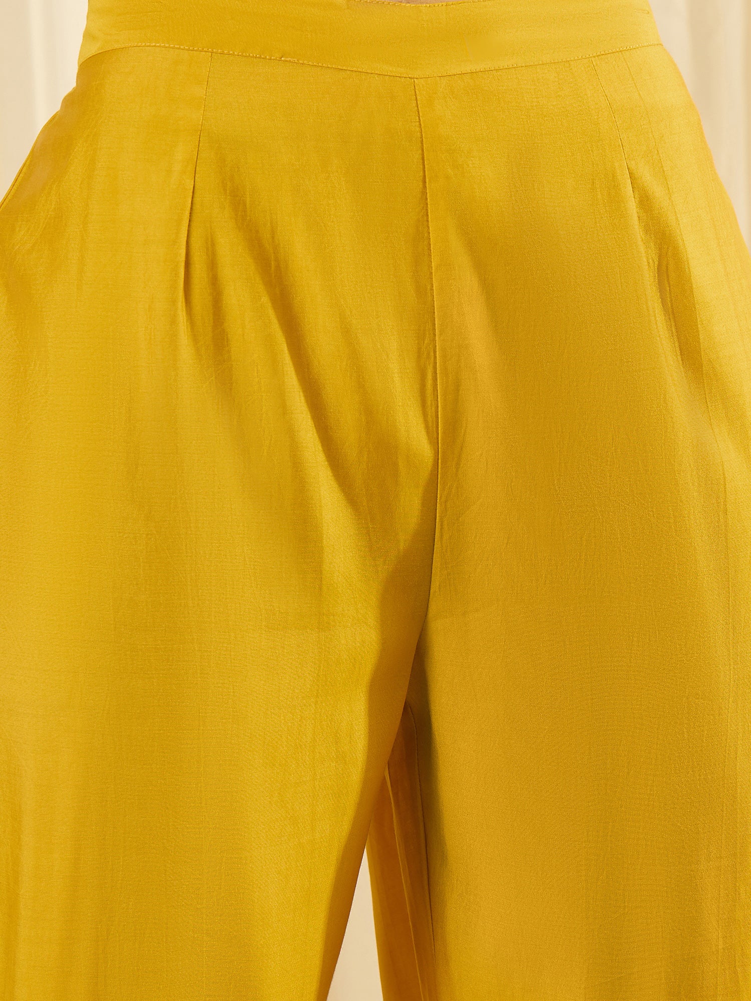 Indo Era Yellow Embroidered A-Line Kurta Trousers With Dupatta Set