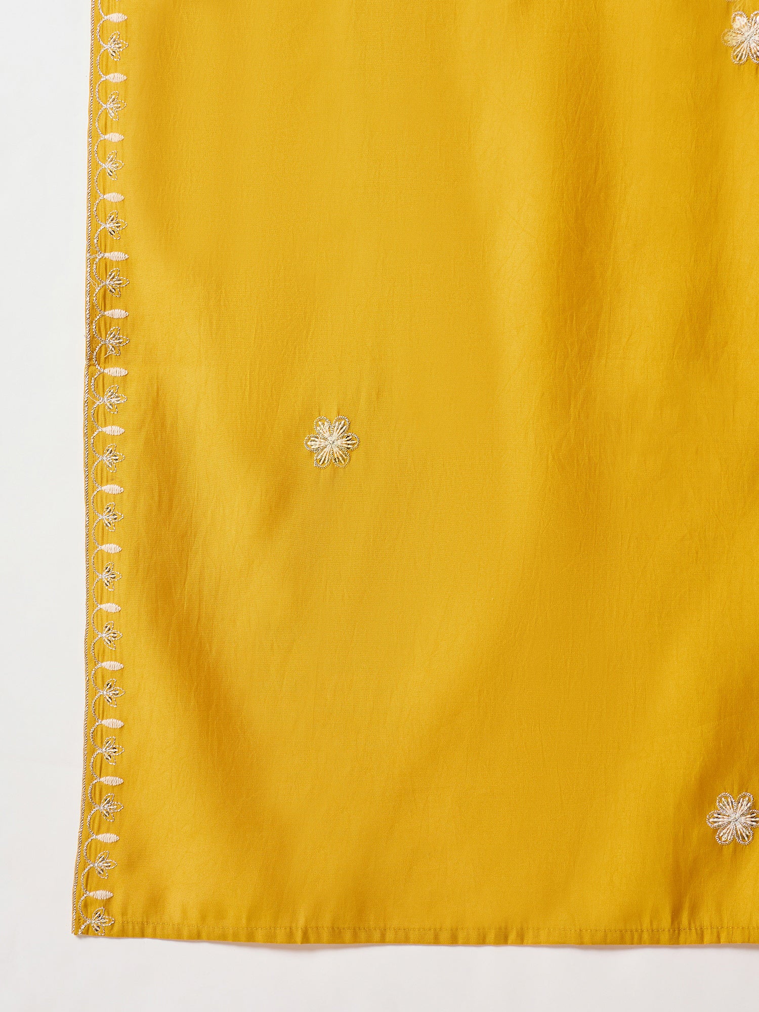 Indo Era Yellow Embroidered A-Line Kurta Trousers With Dupatta Set