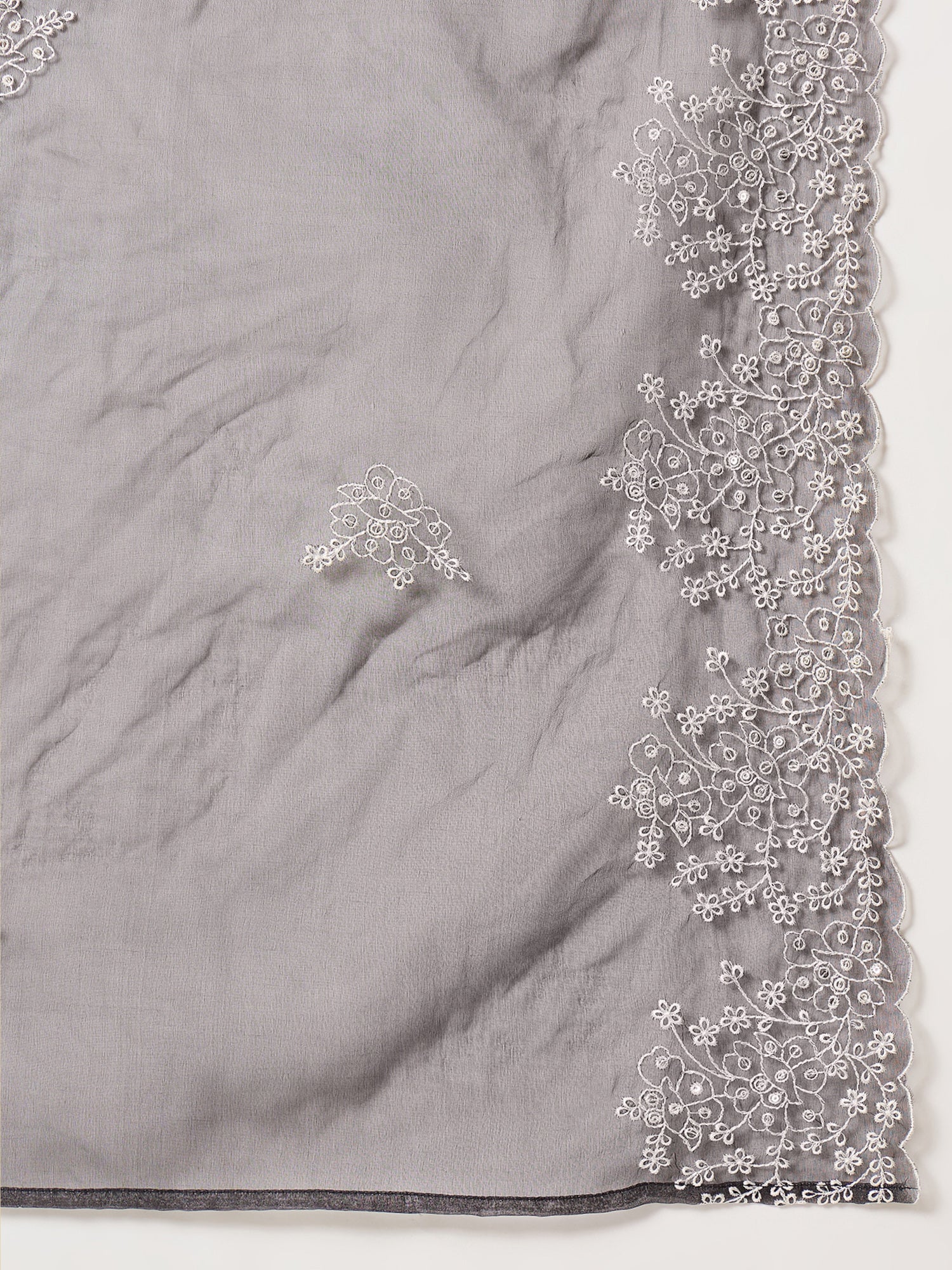 Indo Era Black Embroidered A-Line Kurta Trousers With Dupatta Set