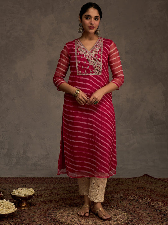Indo Era Pink Printed Straight Kurtas