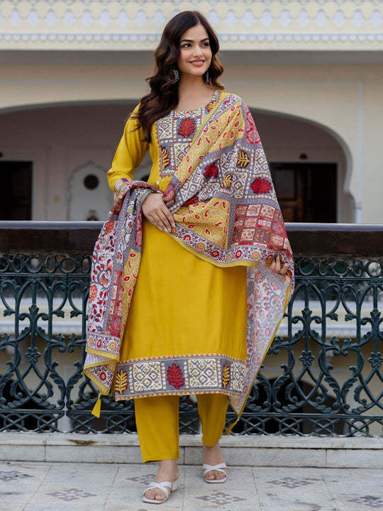 Indo Era Green Printed Straight Kurta Trouser With Dupatta set