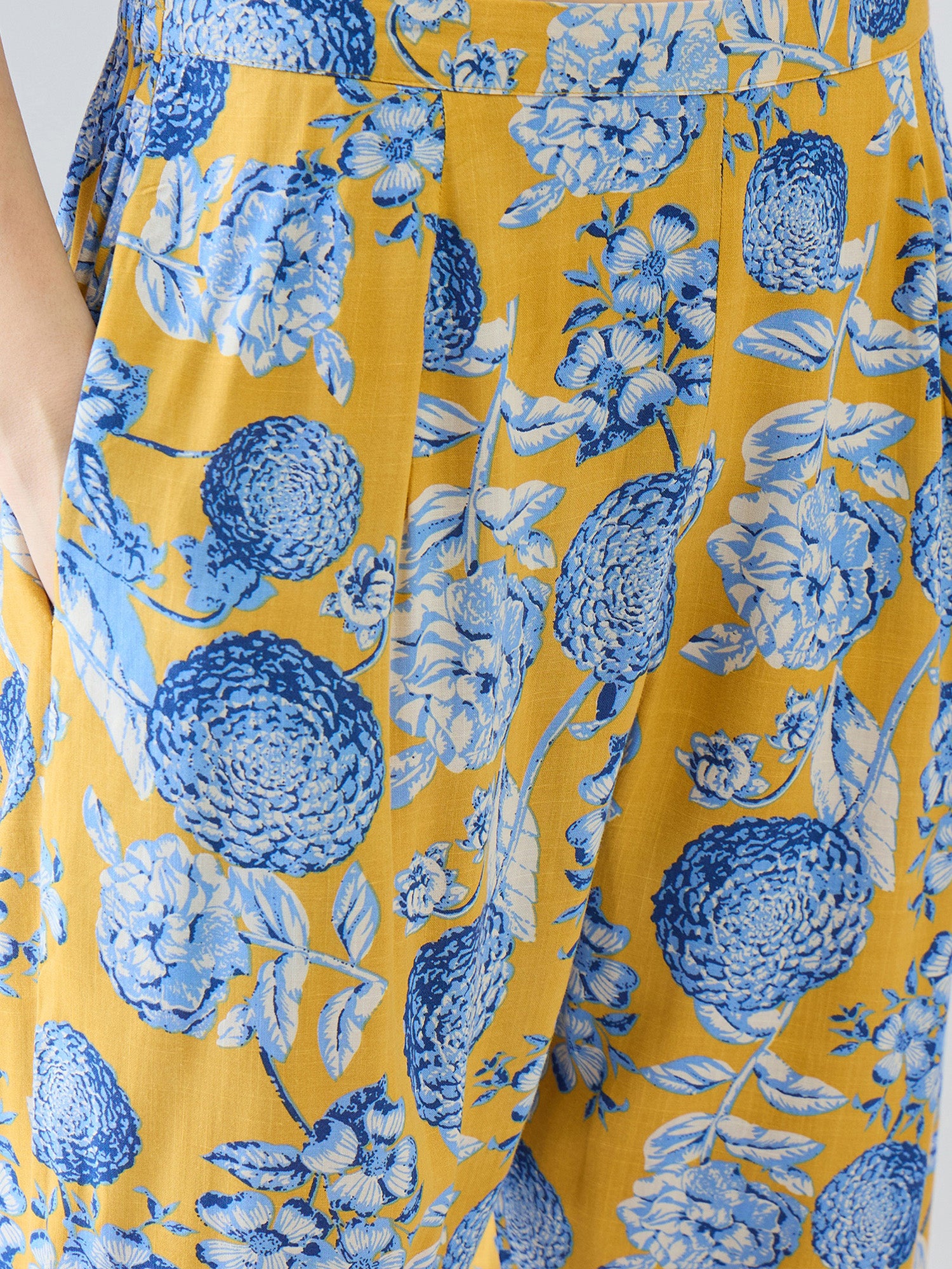 Indo Era Yellow Printed Straight Kurta Trousers Set