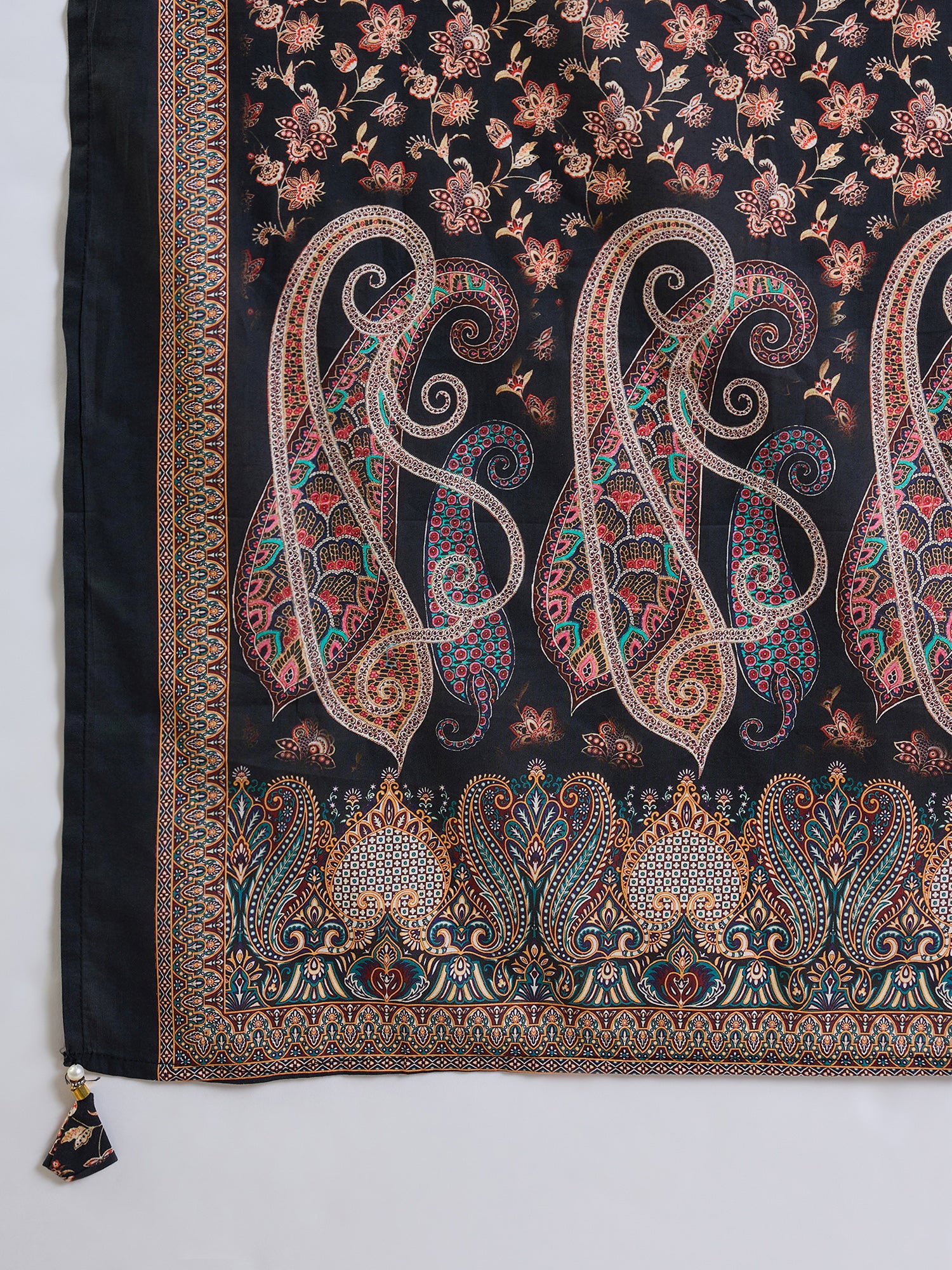 Indo Era Black Printed Straight Kurta Trousers With Dupatta set