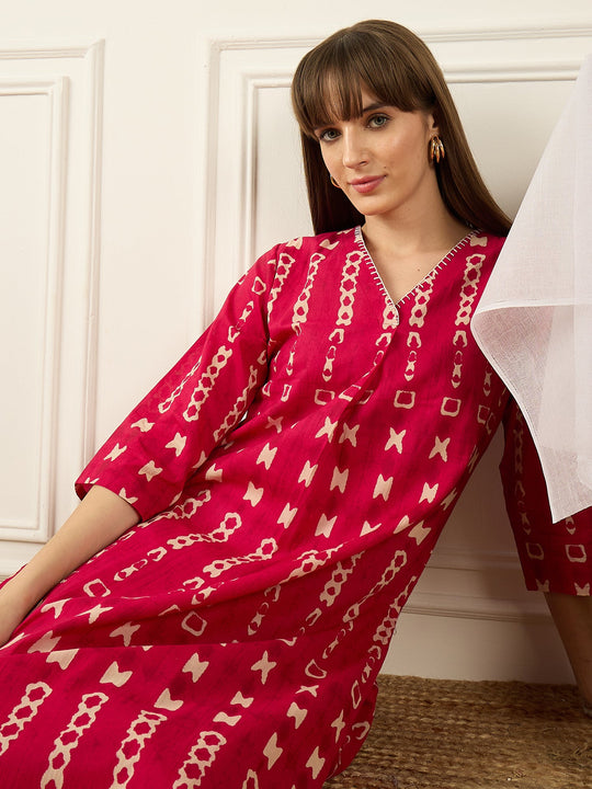 Indo Era Pink Printed A-Line Kurta Trousers set