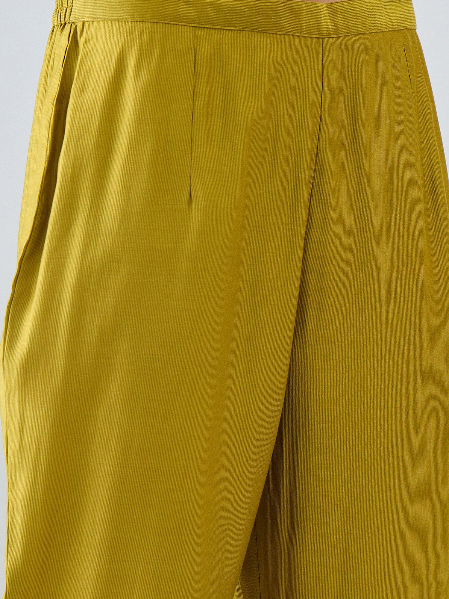 Indo Era Olive Solid A-Line Kurta Trousers Set