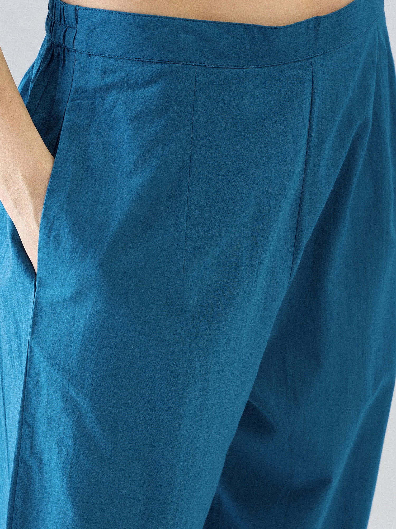 Indo Era Blue Printed Straight Kurta Trousers set