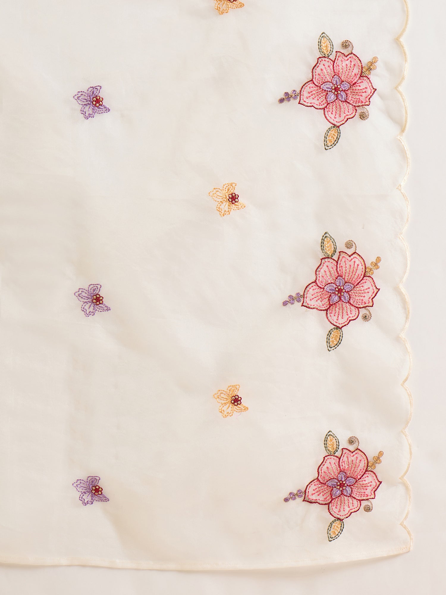 Indo Era Off White Embroidered Straight Kurta Trousers With Dupatta Set