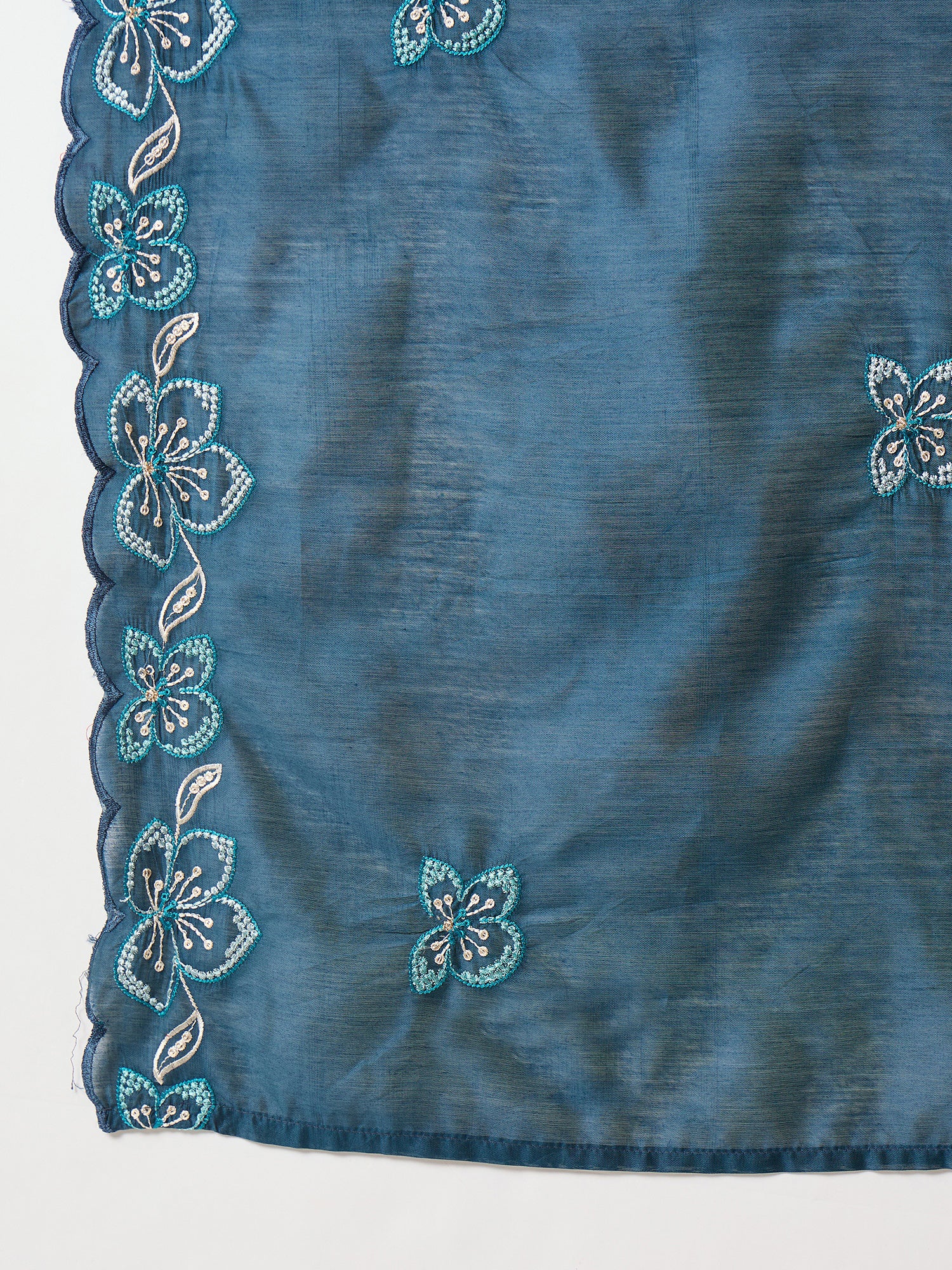 Indo Era Navy Blue Embroidered Straight Kurta Trousers With Dupatta Set