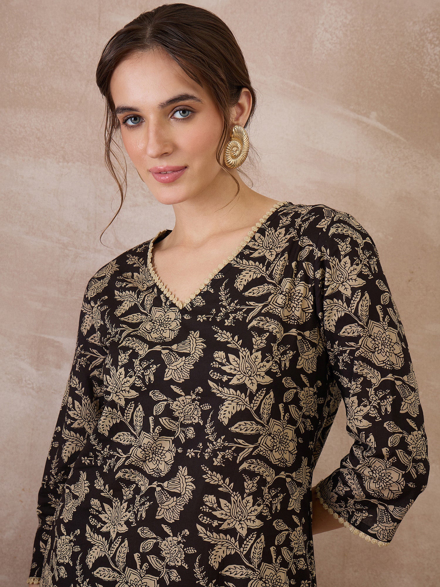 Indo Era Black Printed Straight Kurta Trousers set