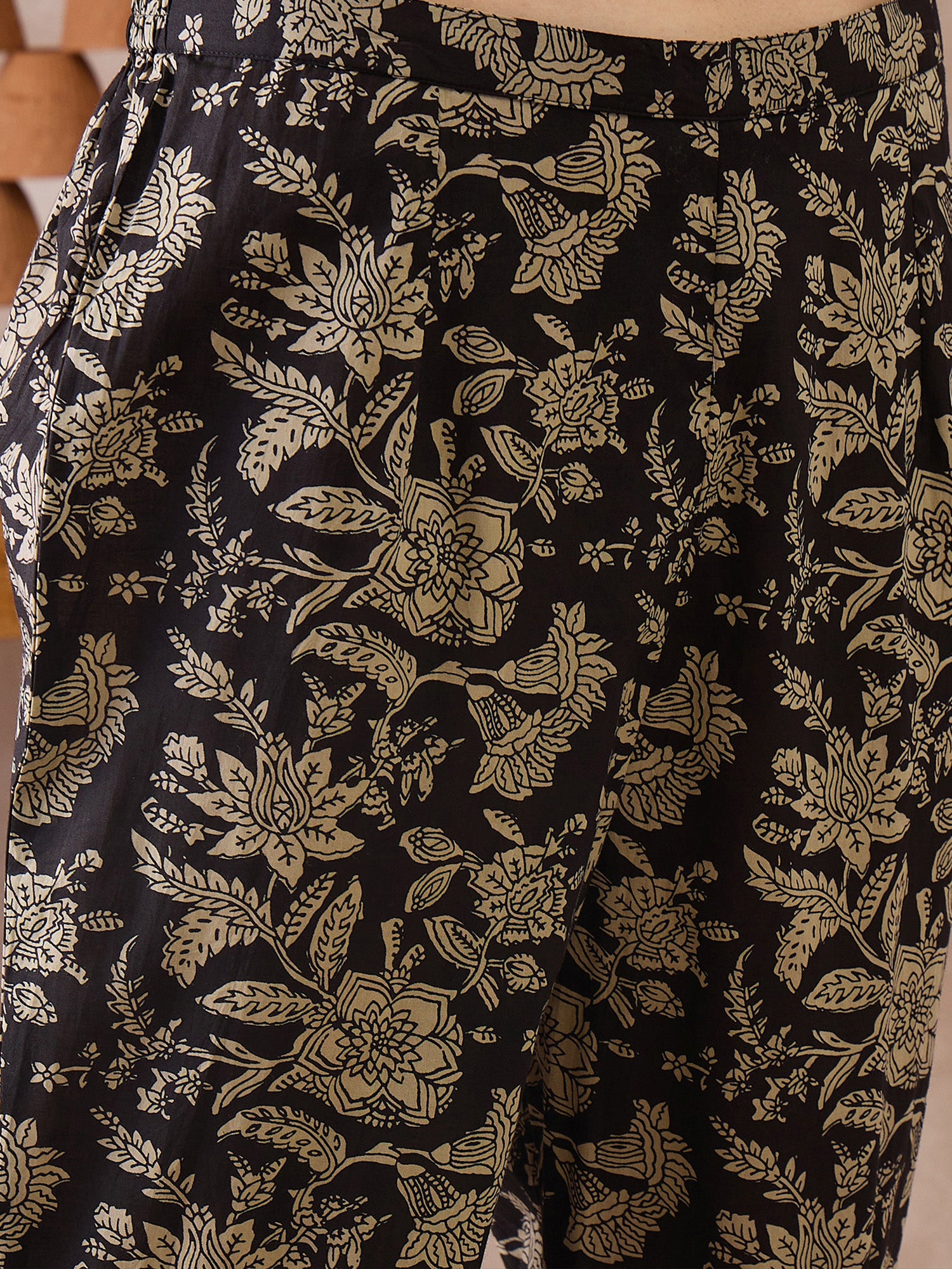 Indo Era Black Printed Straight Kurta Trousers set