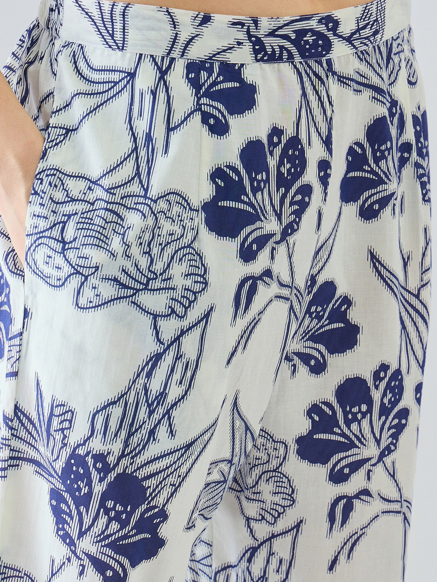 Indo Era Off White Printed Straight Kurta Trousers Set