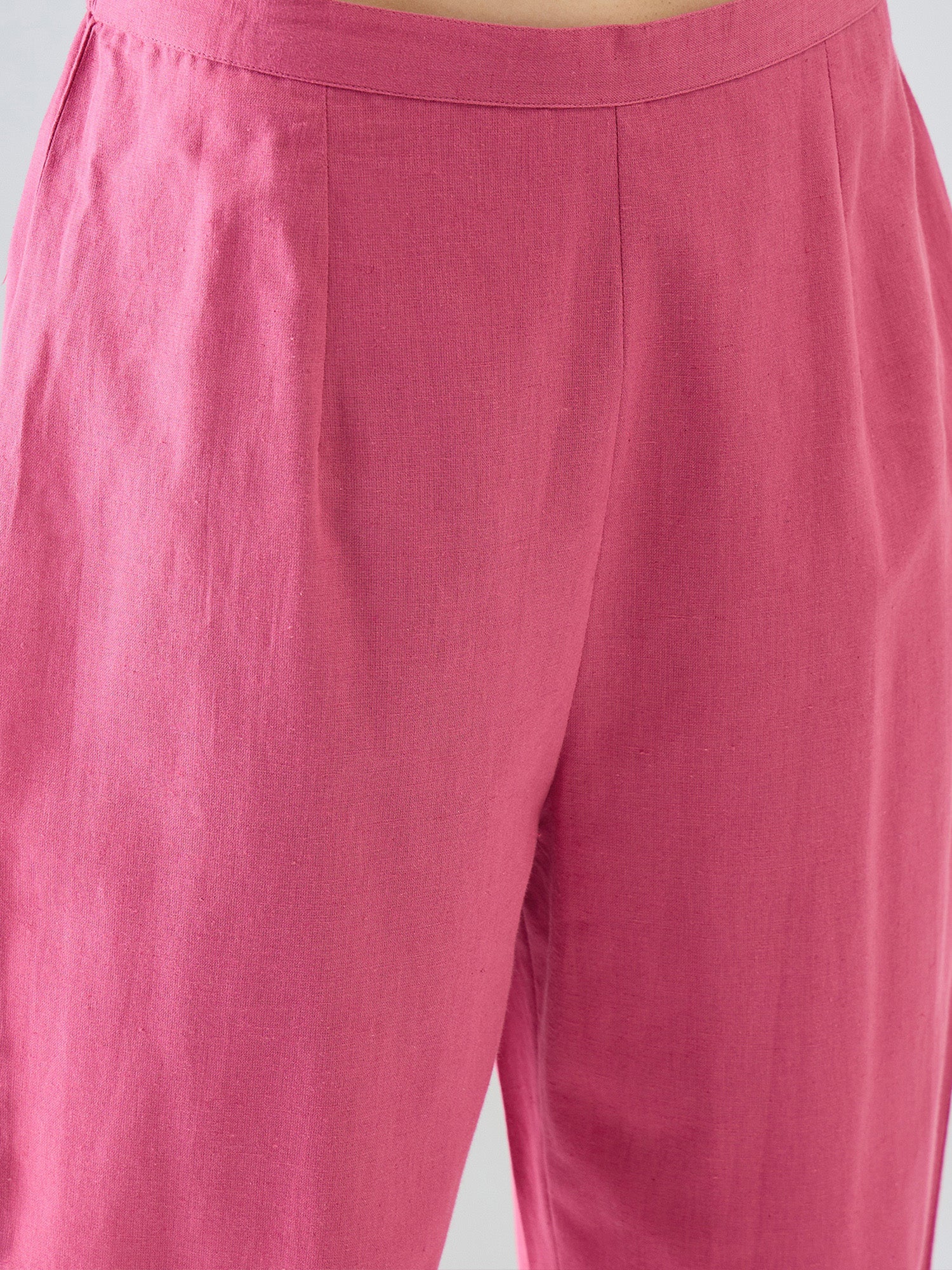 Indo Era Pink Solid Straight Kurta Trousers set