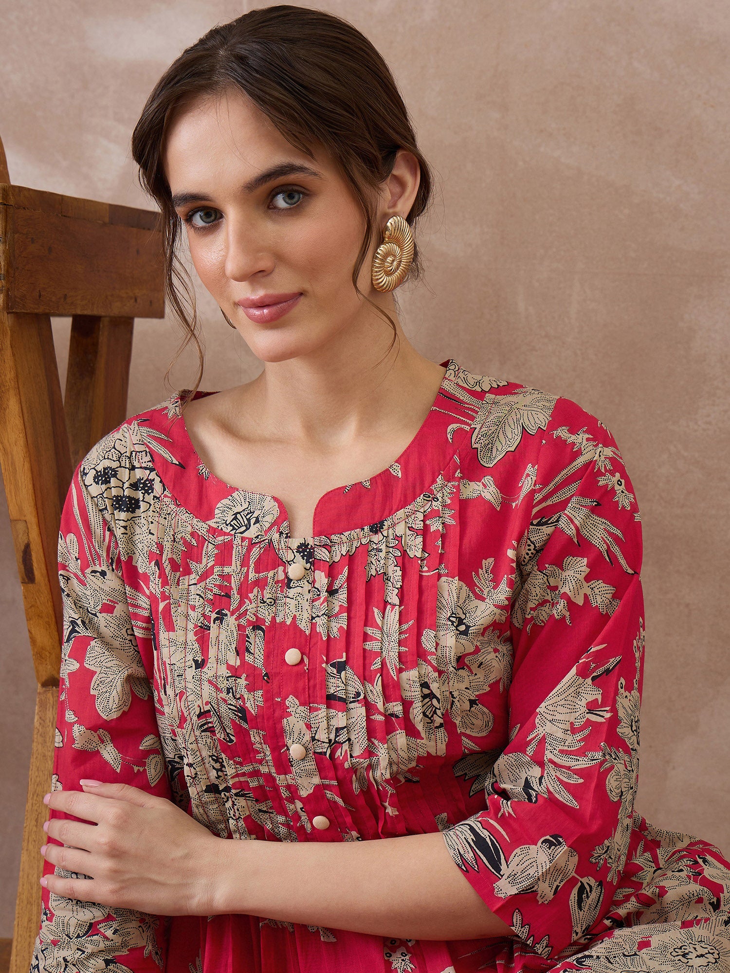 Indo Era Red Printed A-Line Kurta Trousers set