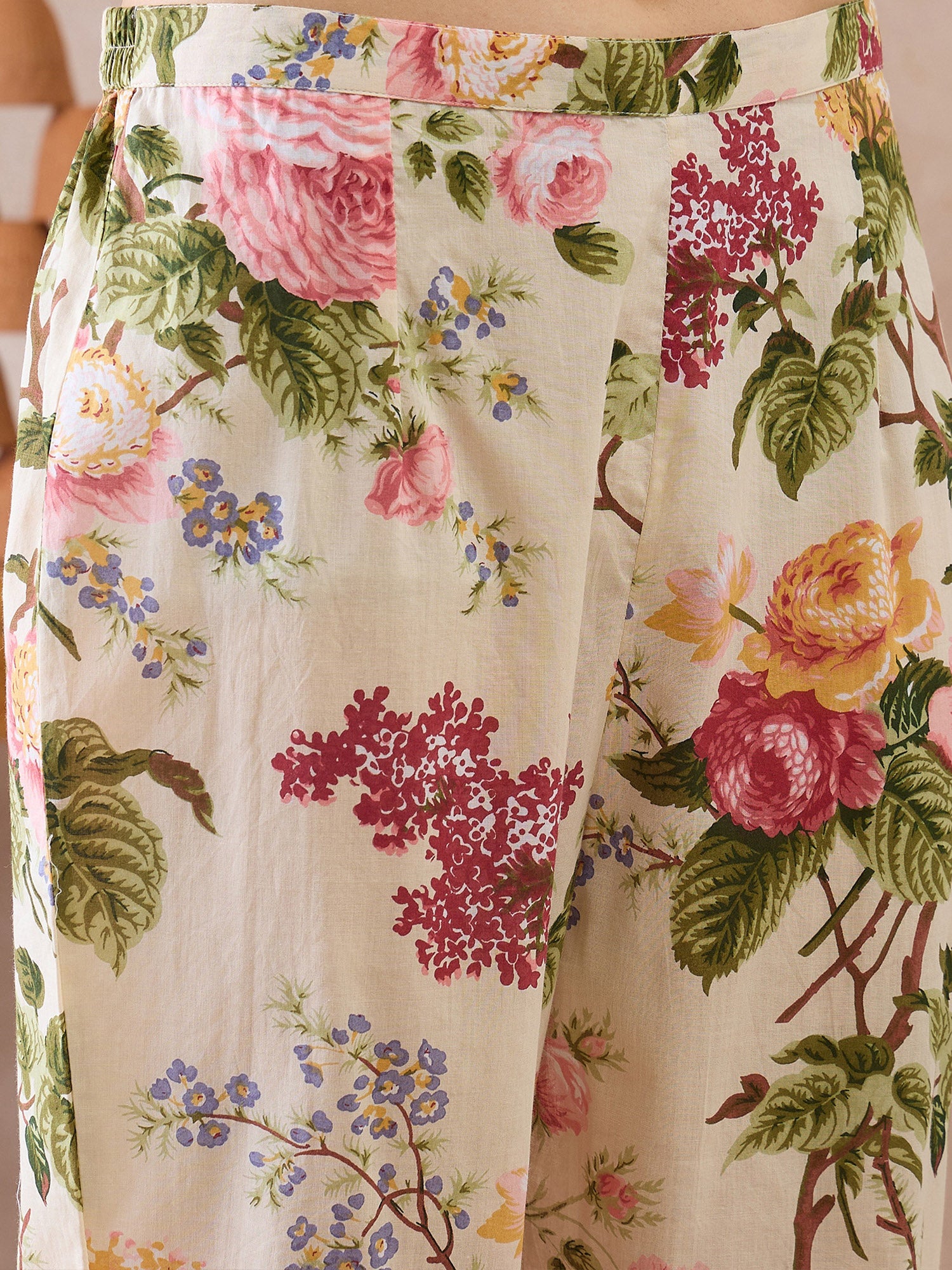 Indo Era Beige Printed Straight Kurta Trousers set