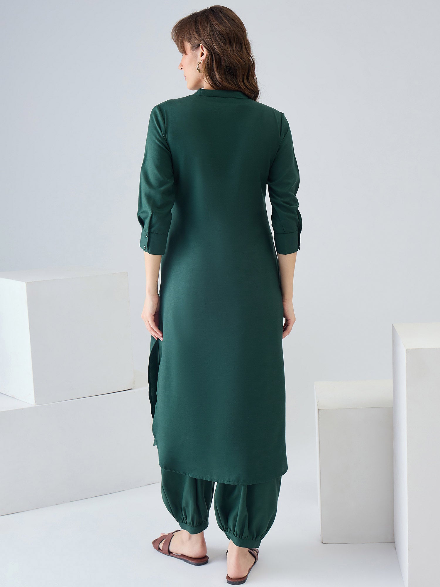 Indo Era Green Solid Straight Kurta Salwar set