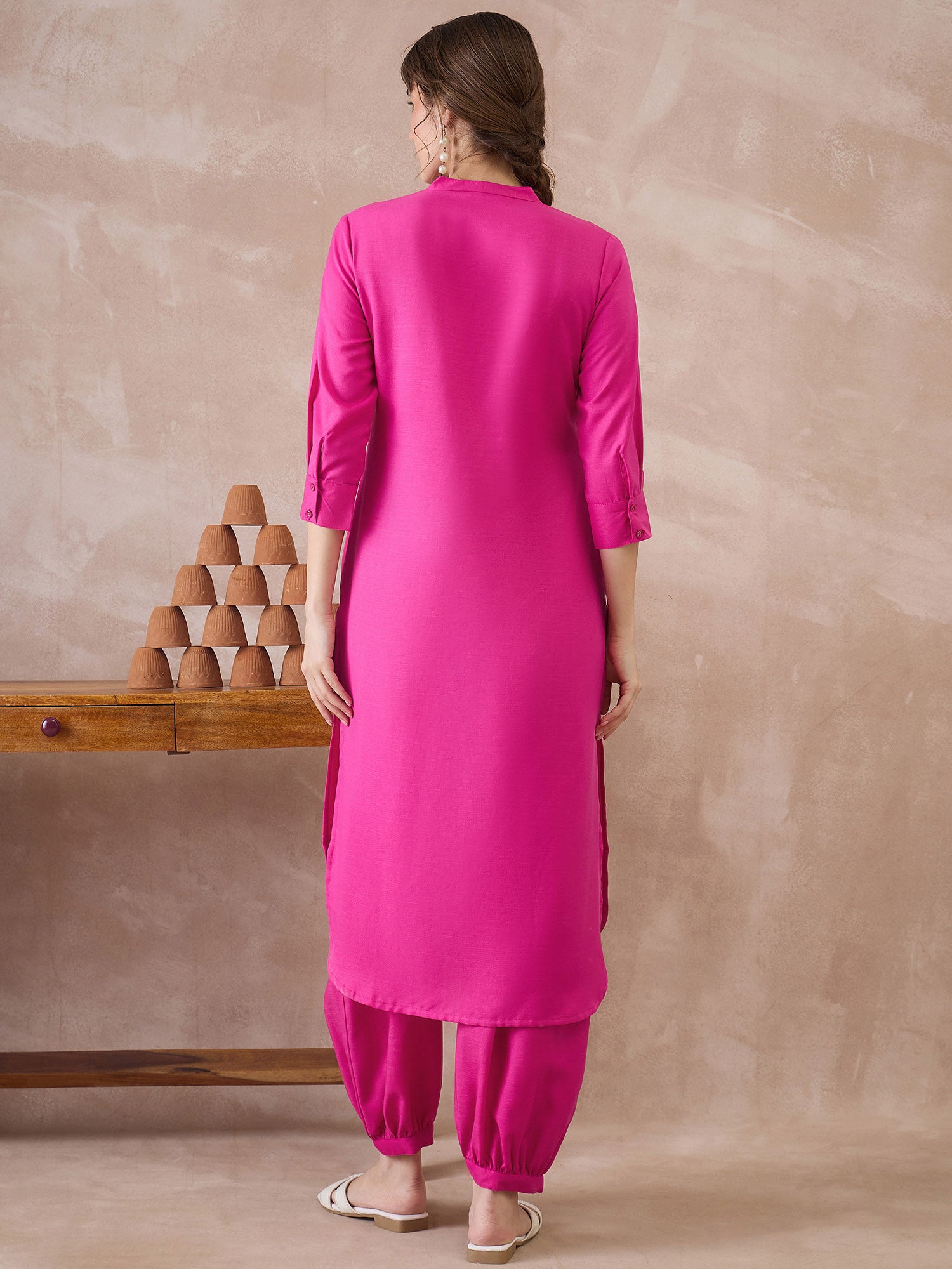 Indo Era Pink Solid Straight Kurta Salwar set