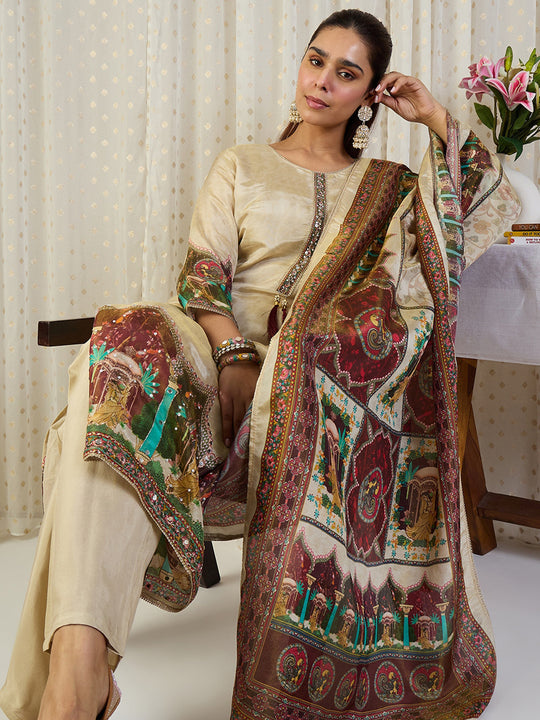 Indo Era Printed Straight Kurta Trousers With Dupatta set