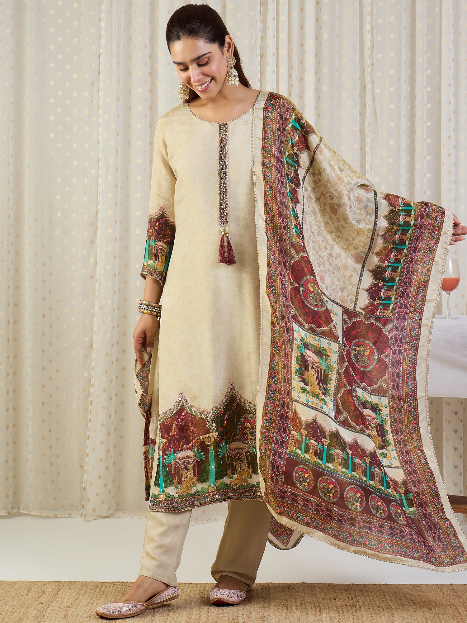 Indo Era Printed Straight Kurta Trousers With Dupatta set