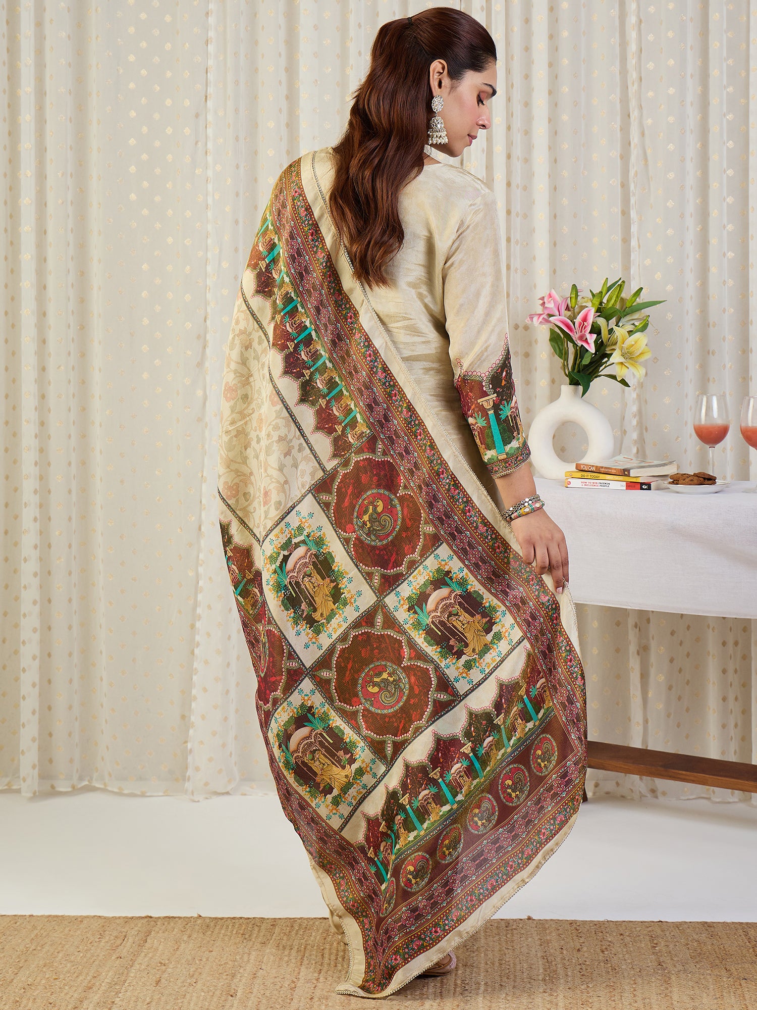 Indo Era Printed Straight Kurta Trousers With Dupatta set