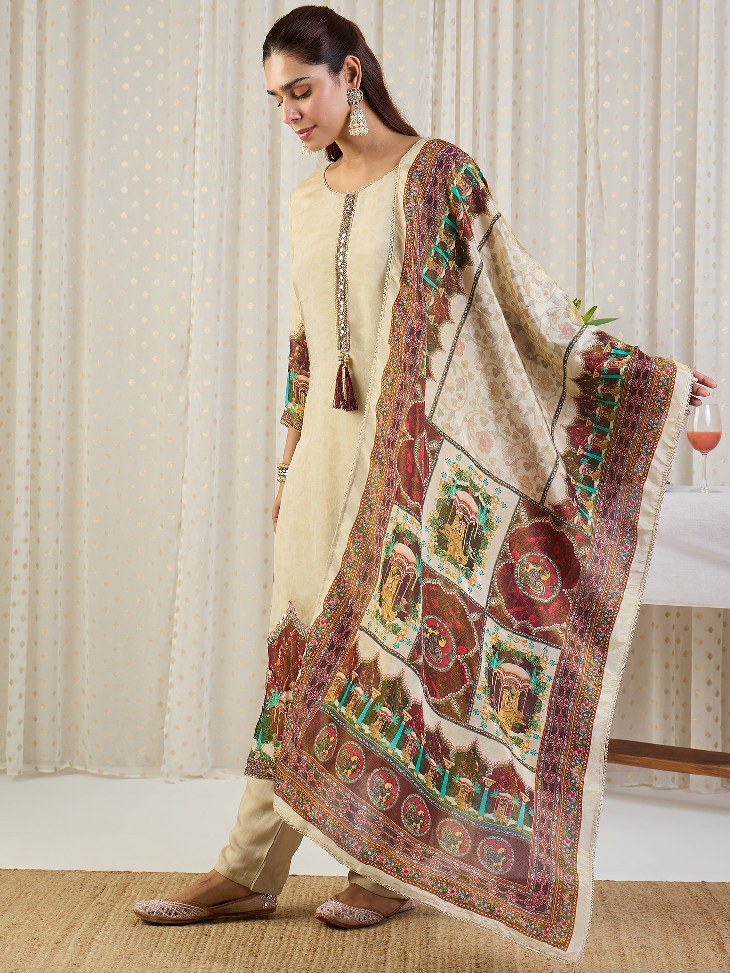 Indo Era Printed Straight Kurta Trousers With Dupatta set