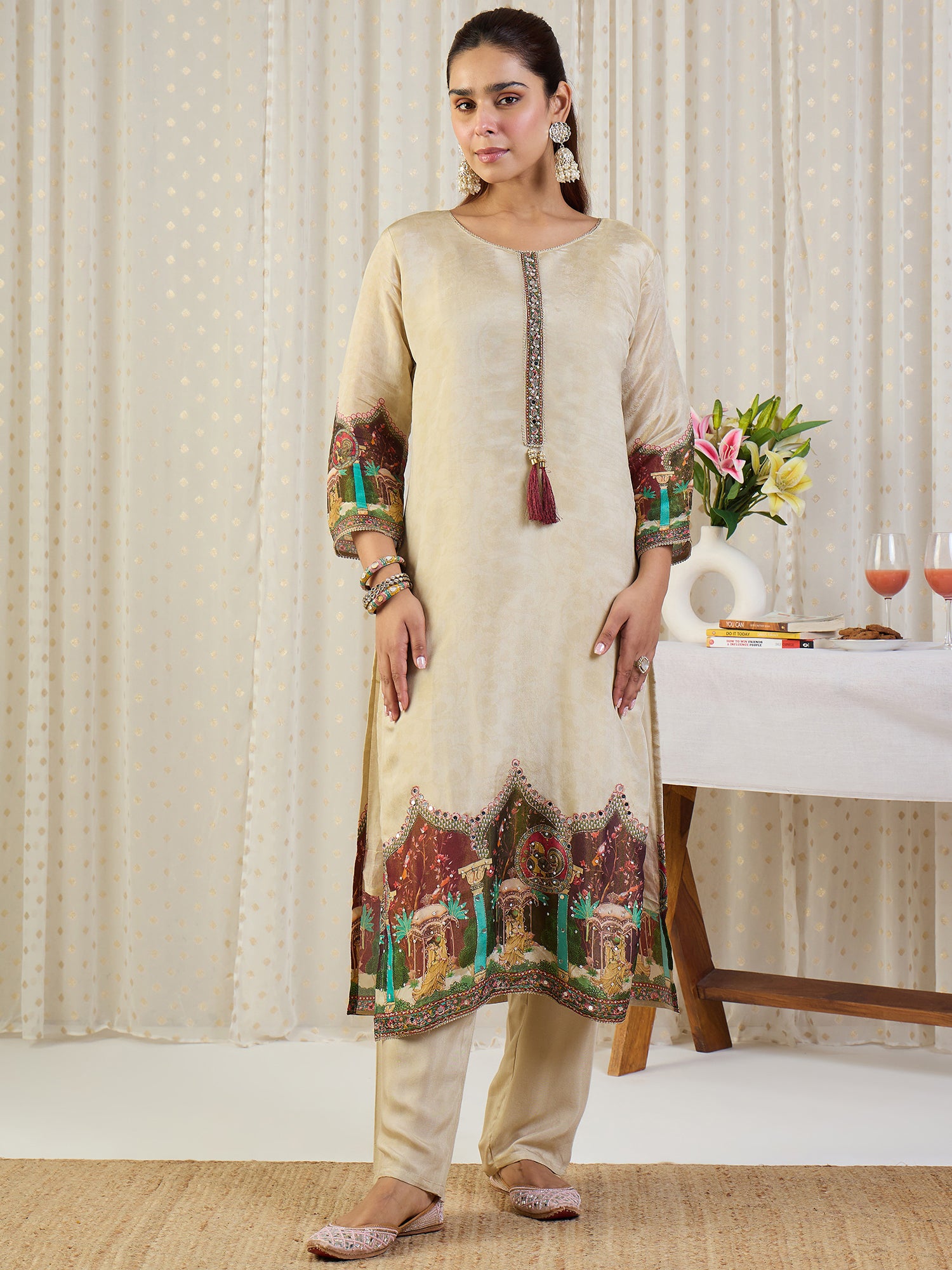 Indo Era Printed Straight Kurta Trousers With Dupatta set