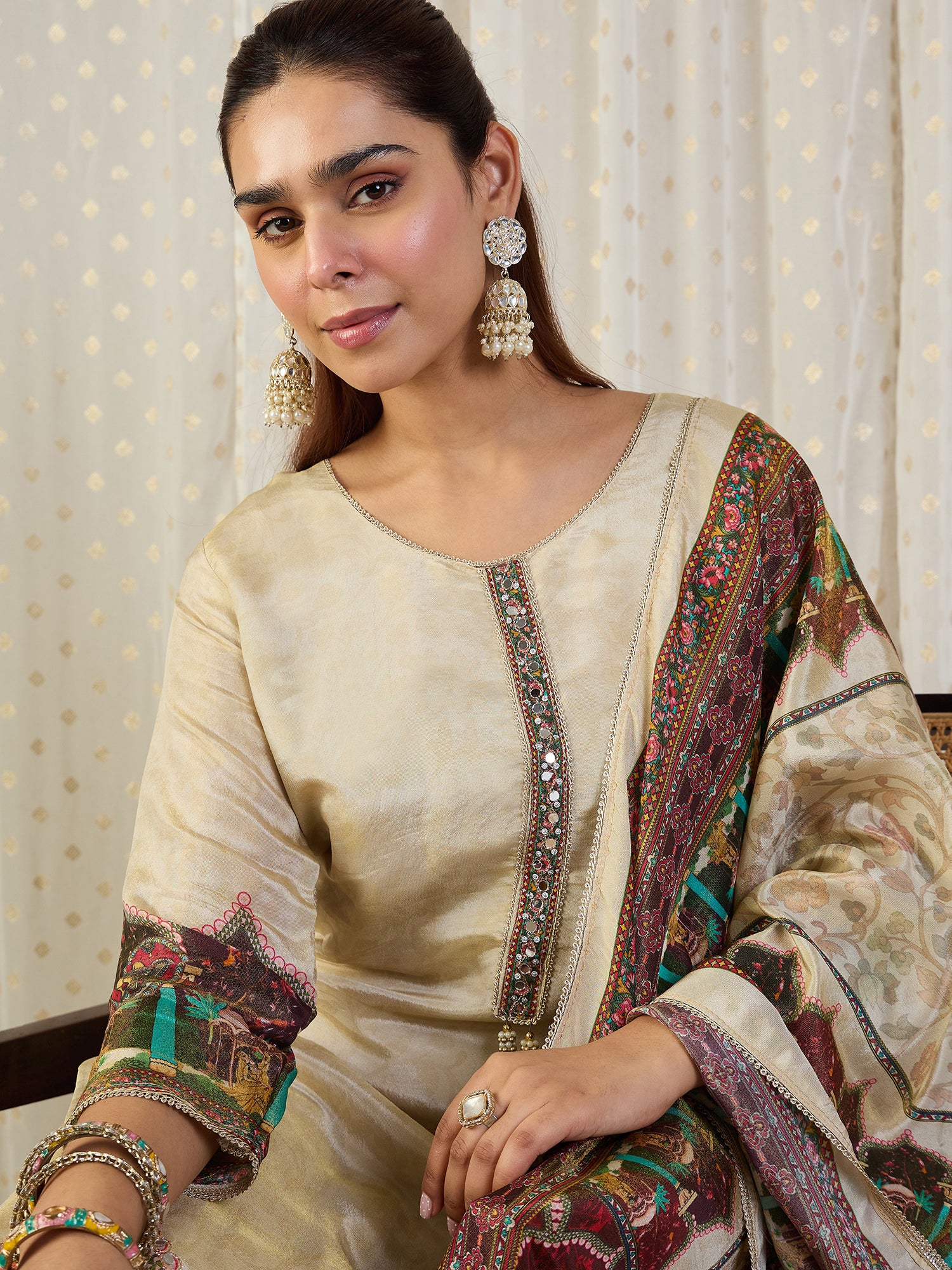 Indo Era Printed Straight Kurta Trousers With Dupatta set