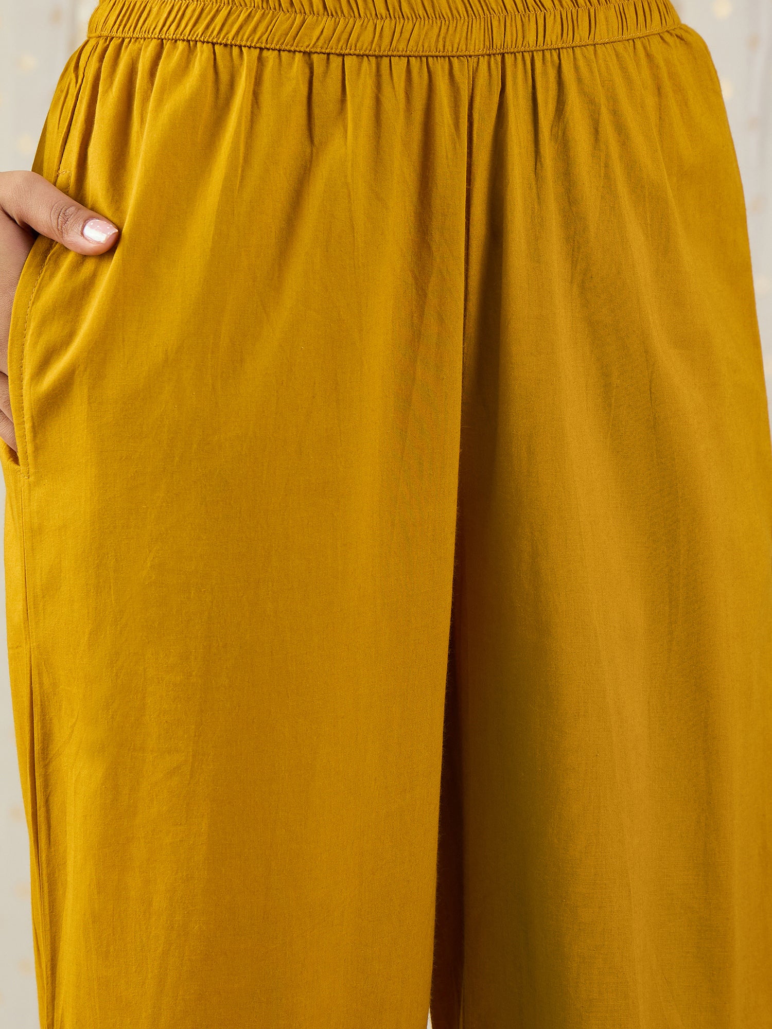 Indo Era Yellow Embroidered A-Line Kurta Palazzos With Dupatta set