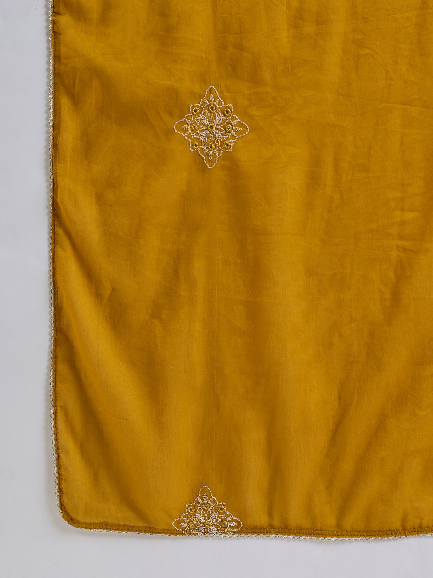 Indo Era Yellow Embroidered A-Line Kurta Palazzos With Dupatta set