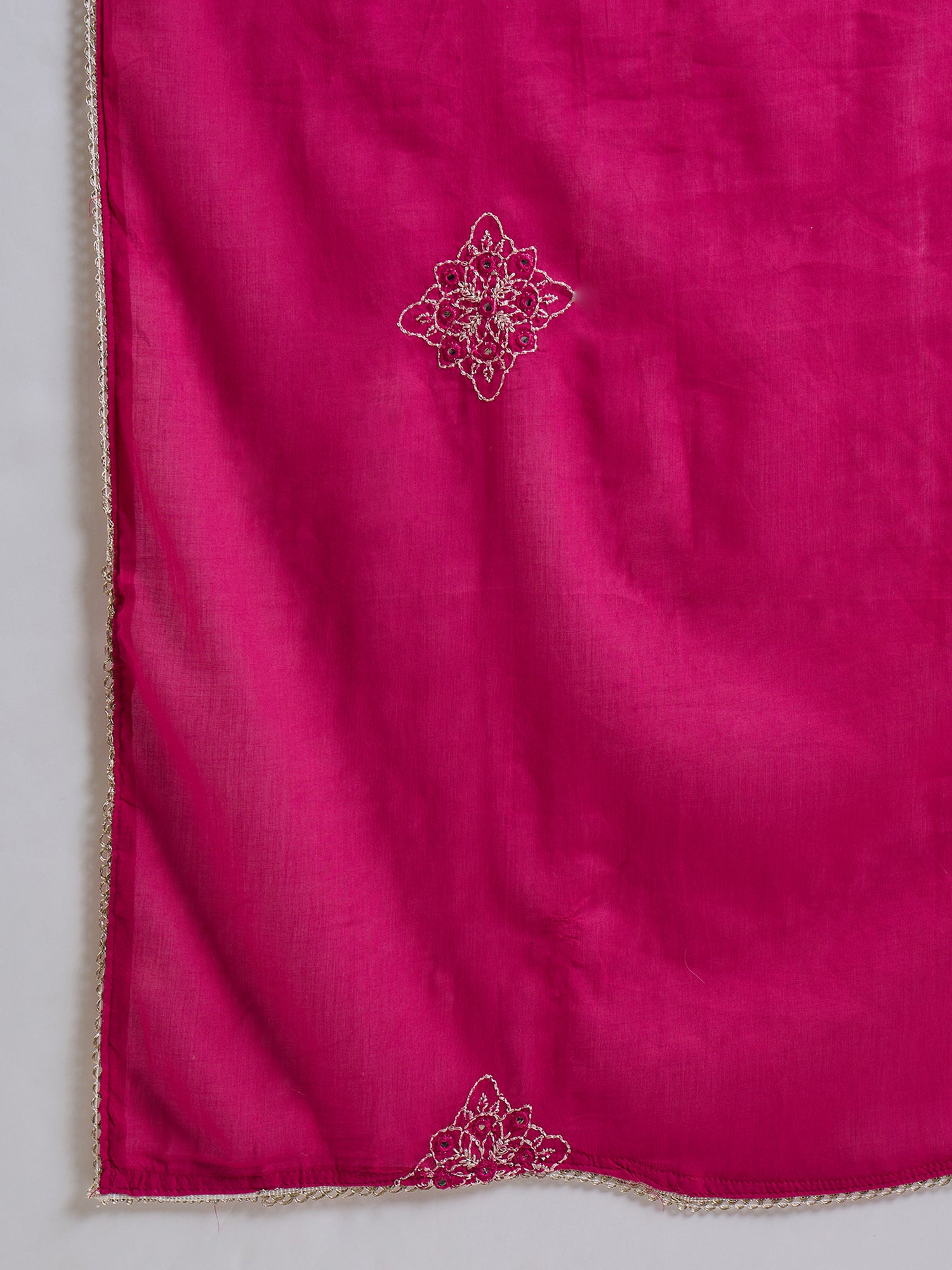 Indo Era Pink Embroidered A-Line Kurta Palazzos With Dupatta set