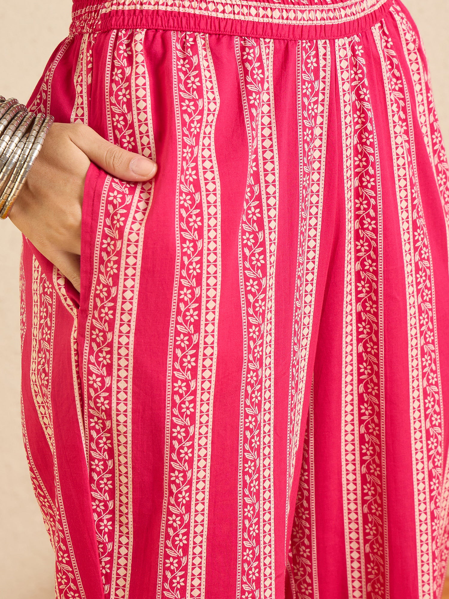 Indo Era Pink Printed A-Line Kurta Palazzos With Dupatta set