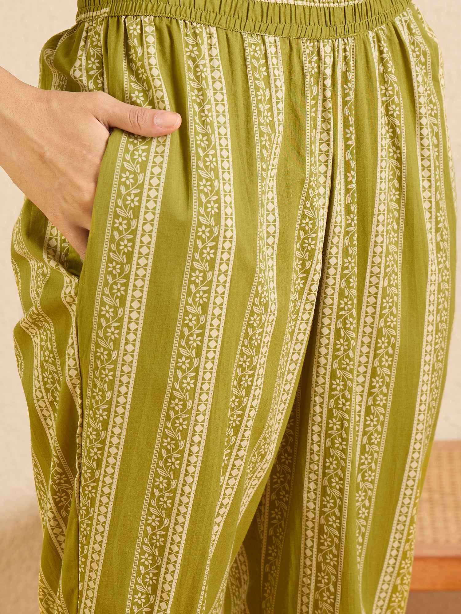 Indo Era Green Printed A-Line Kurta Palazzos With Dupatta set