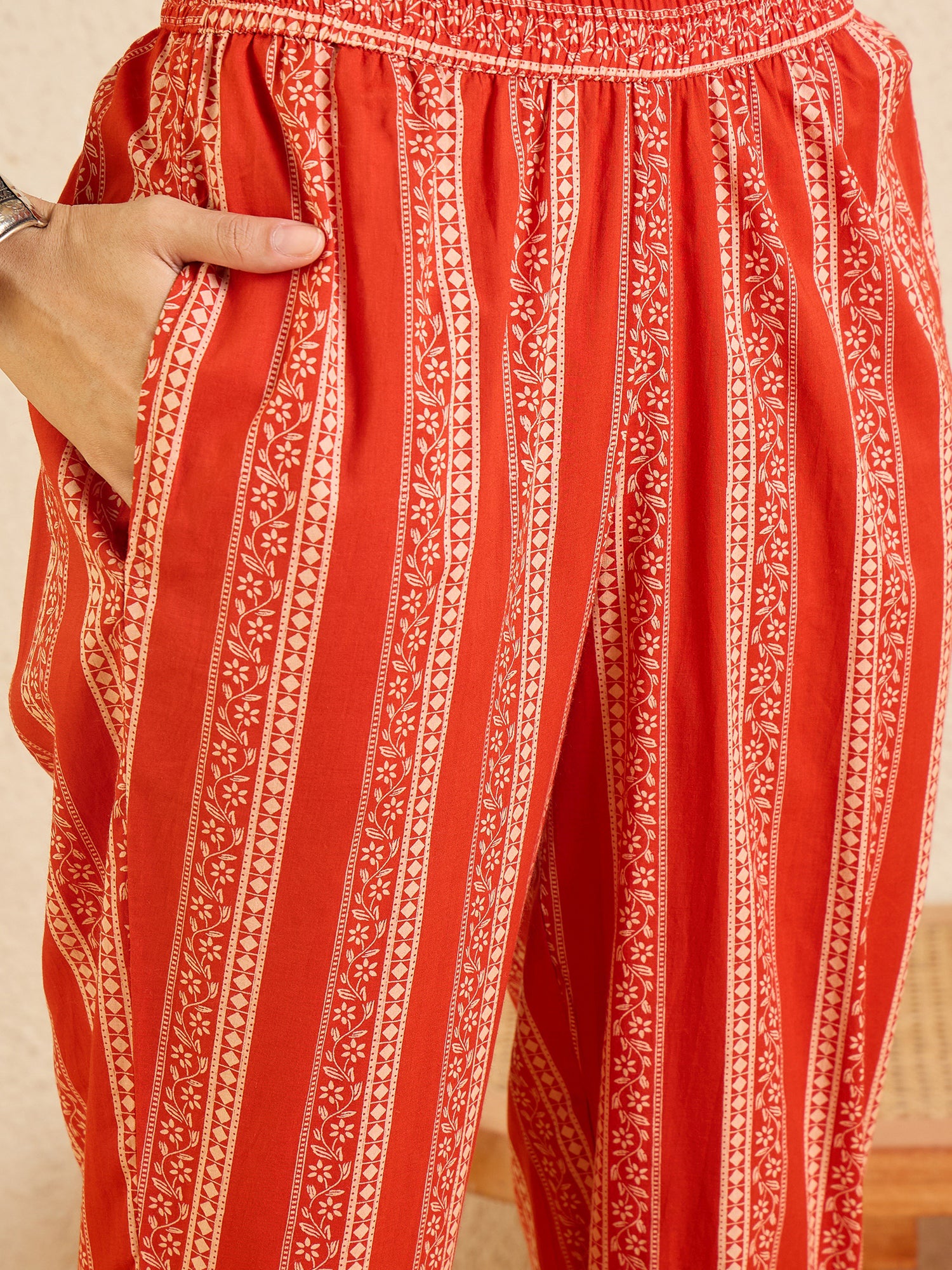 Indo Era Red Printed A-Line Kurta Palazzos With Dupatta set