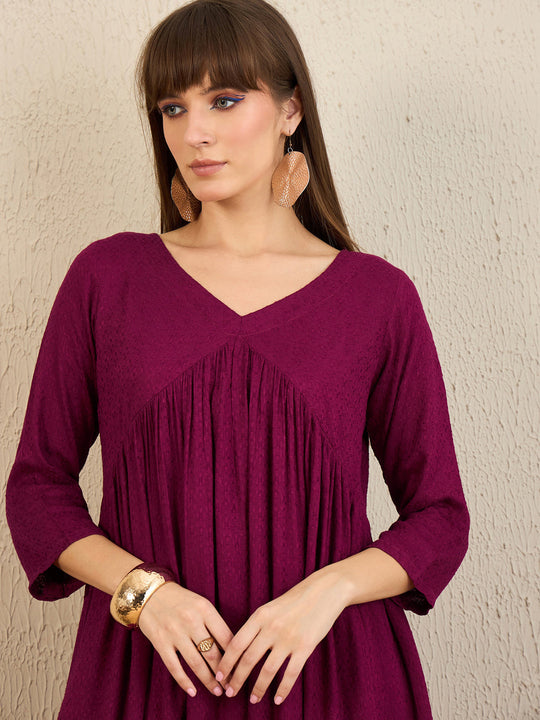 Indo Era Burgundy Solid A-Line Kurta Trousers  set