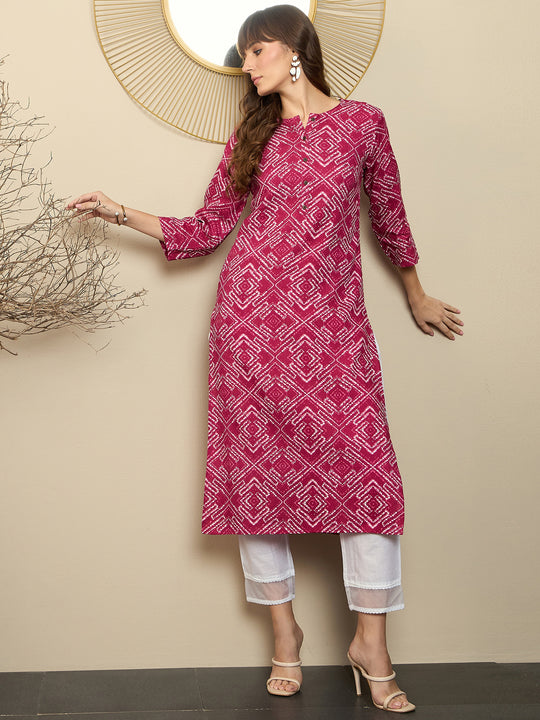 Indo Era Pink Printed Straight Kurtas