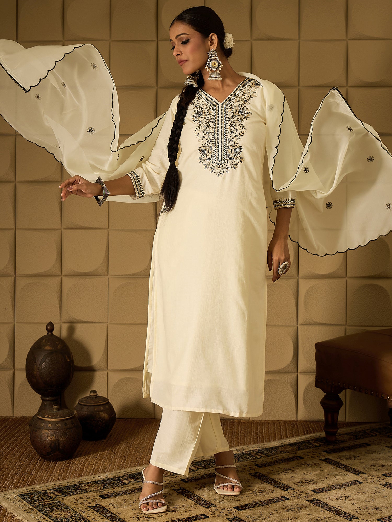 indo era, suit, kurta set for women, indo era kurta, kurta sets for ladies, summer dresses for women, 3 piece suit, cotton kurta set for women, new arrivals, women kurti plazo set, women in suit, kurta suit, floral kurta, short suit, spring summer, White suit