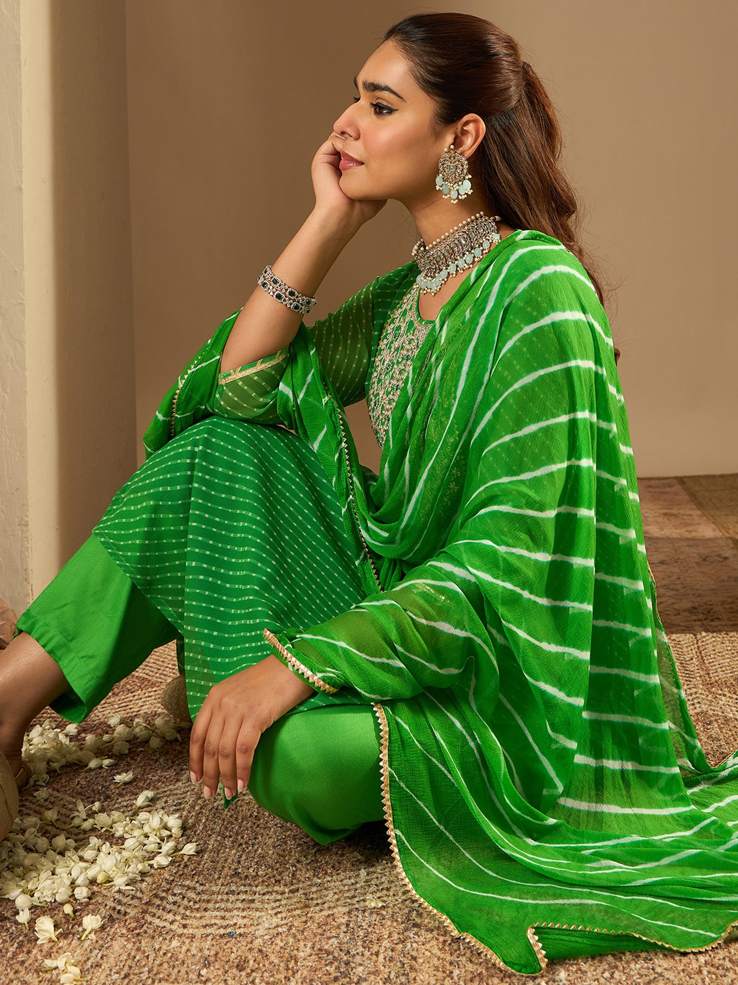 Green Kurta Sets  For women,indo era, indoera, kurta set for women, women kurta set, women suit, summer wear for women, festive suit for women, mother's day outfit, dress for mother, mother's day special, kurta set for women, kurta for women, kurta trouser and dupatta