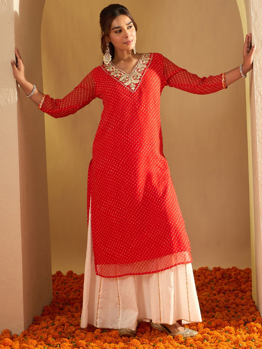 Indo Era Orange Printed Straight Kurtas