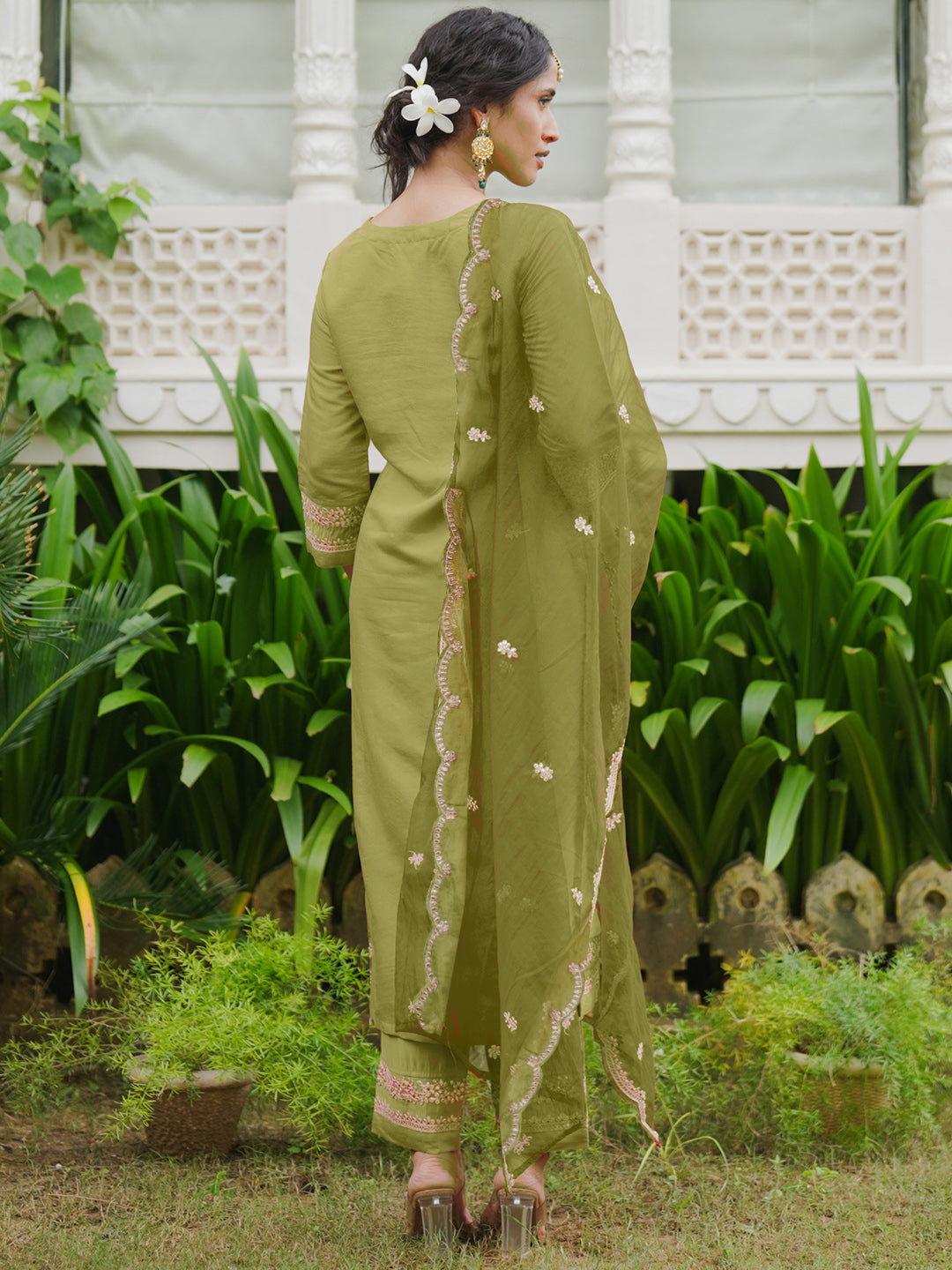 Indo Era Green embroidered Kurta with Trousers with dupatta