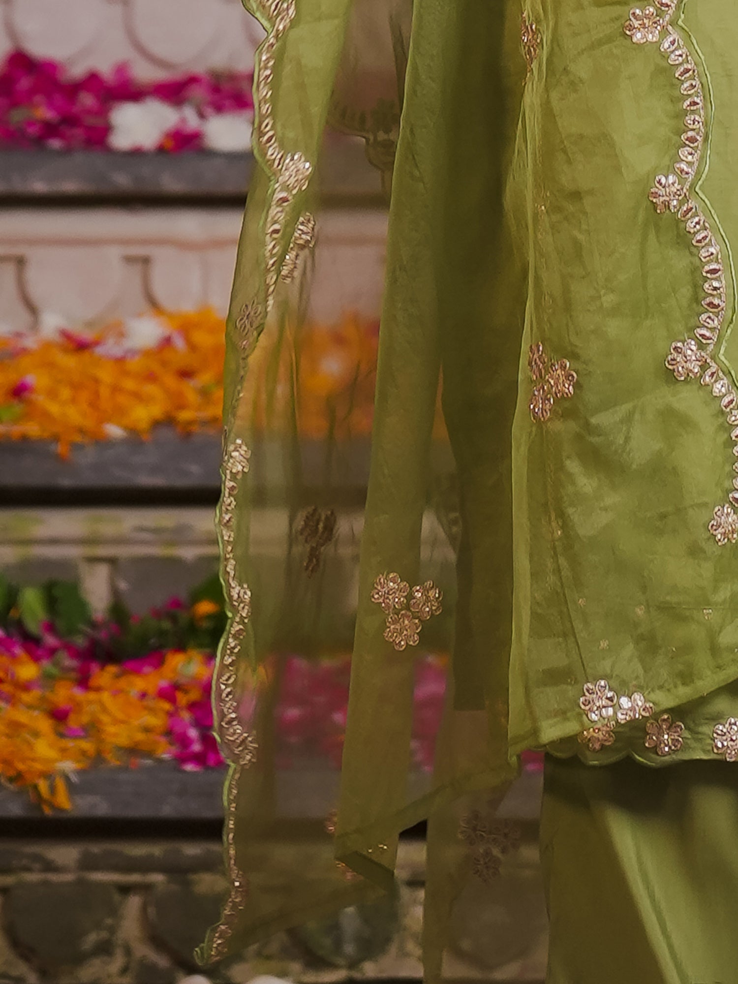 Indo Era Green embroidered Kurta with Trousers with dupatta