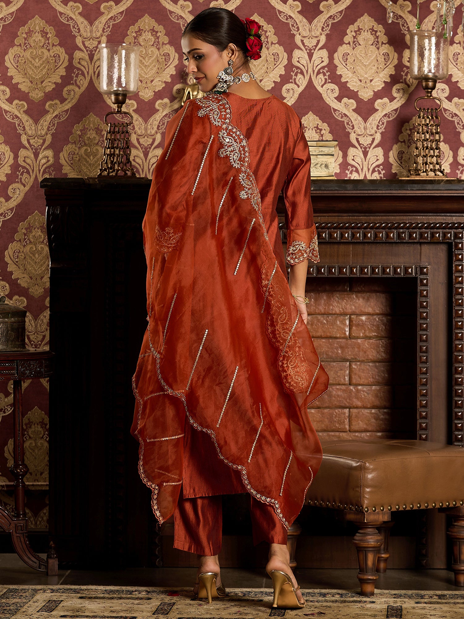 Rust Kurta Sets  For women,indo era, indoera, kurta set for women, women kurta set, women suit, summer wear for women, festive suit for women, mother's day outfit, dress for mother, mother's day special, heeramandi dress
