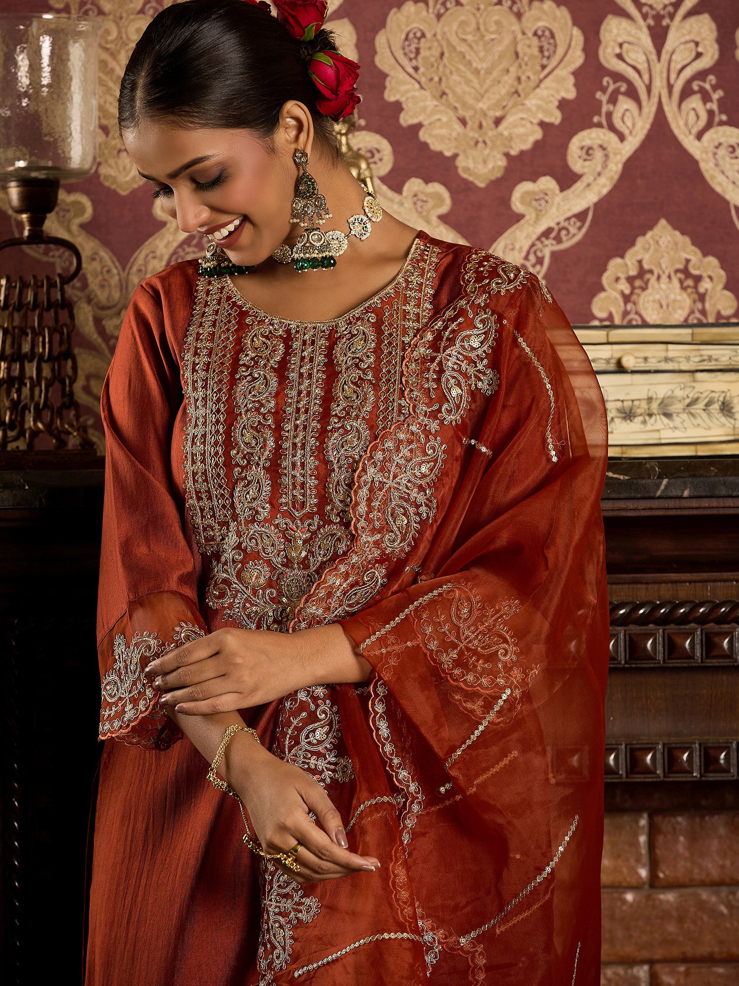 Rust Kurta Sets  For women,indo era, indoera, kurta set for women, women kurta set, women suit, summer wear for women, festive suit for women, mother's day outfit, dress for mother, mother's day special, heeramandi dress