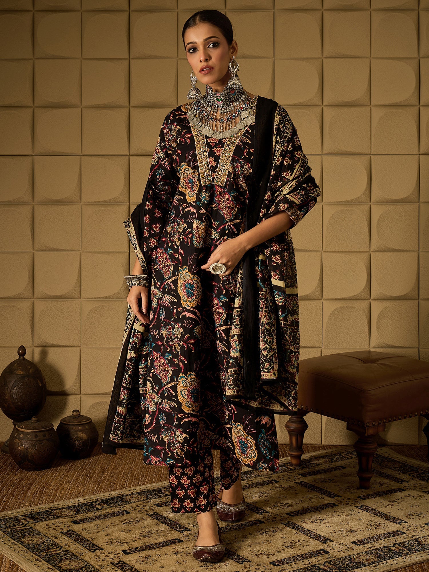 indo era, suit, kurta set for women, indo era kurta, kurta sets for ladies, summer dresses for women, 3 piece suit, cotton kurta set for women, new arrivals, women kurti plazo set, women in suit, kurta suit, floral kurta, short suit, spring summer, Black suit