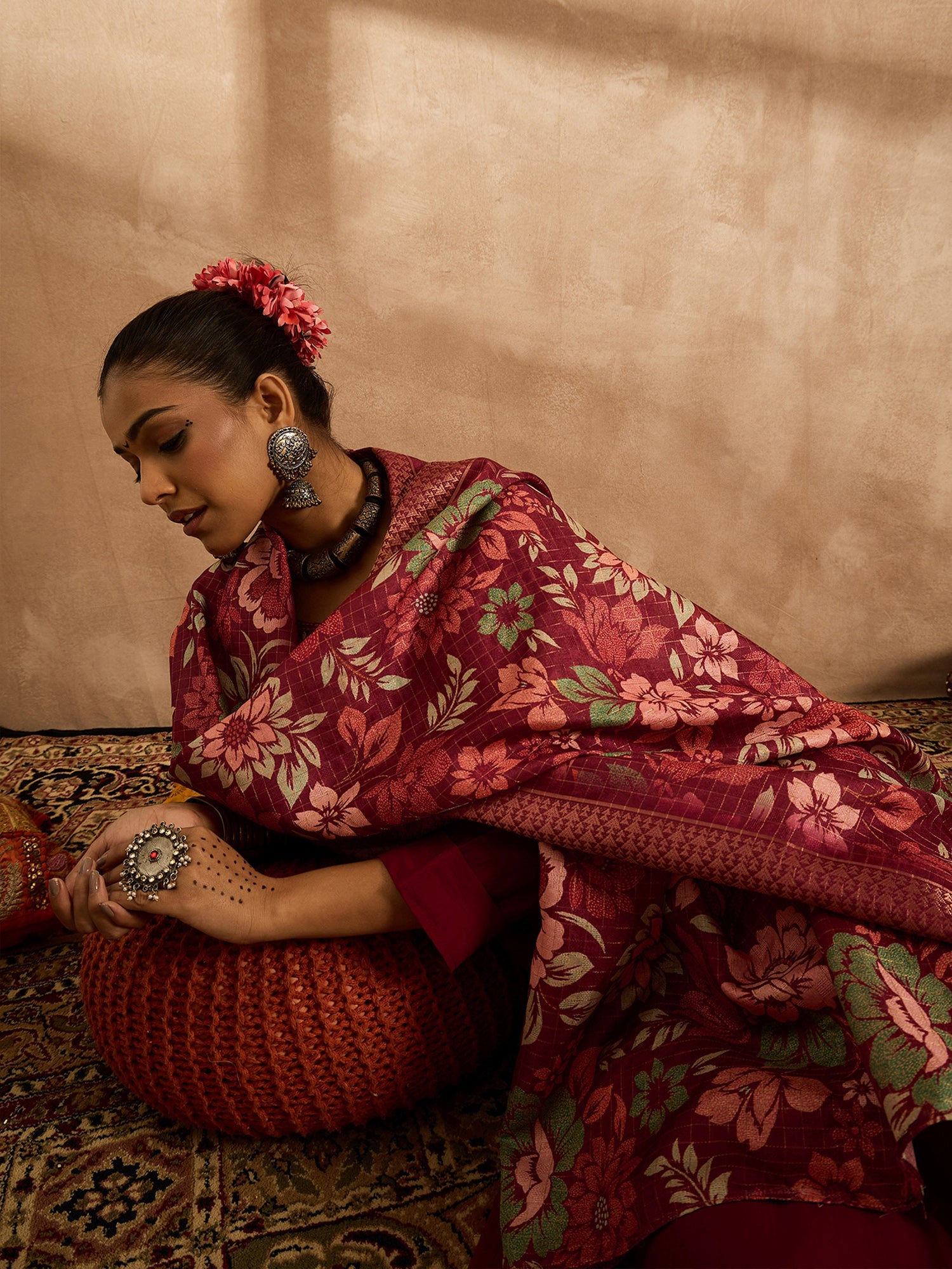 Maroon Embroidered Straight Kurta Trousers With Dupatta