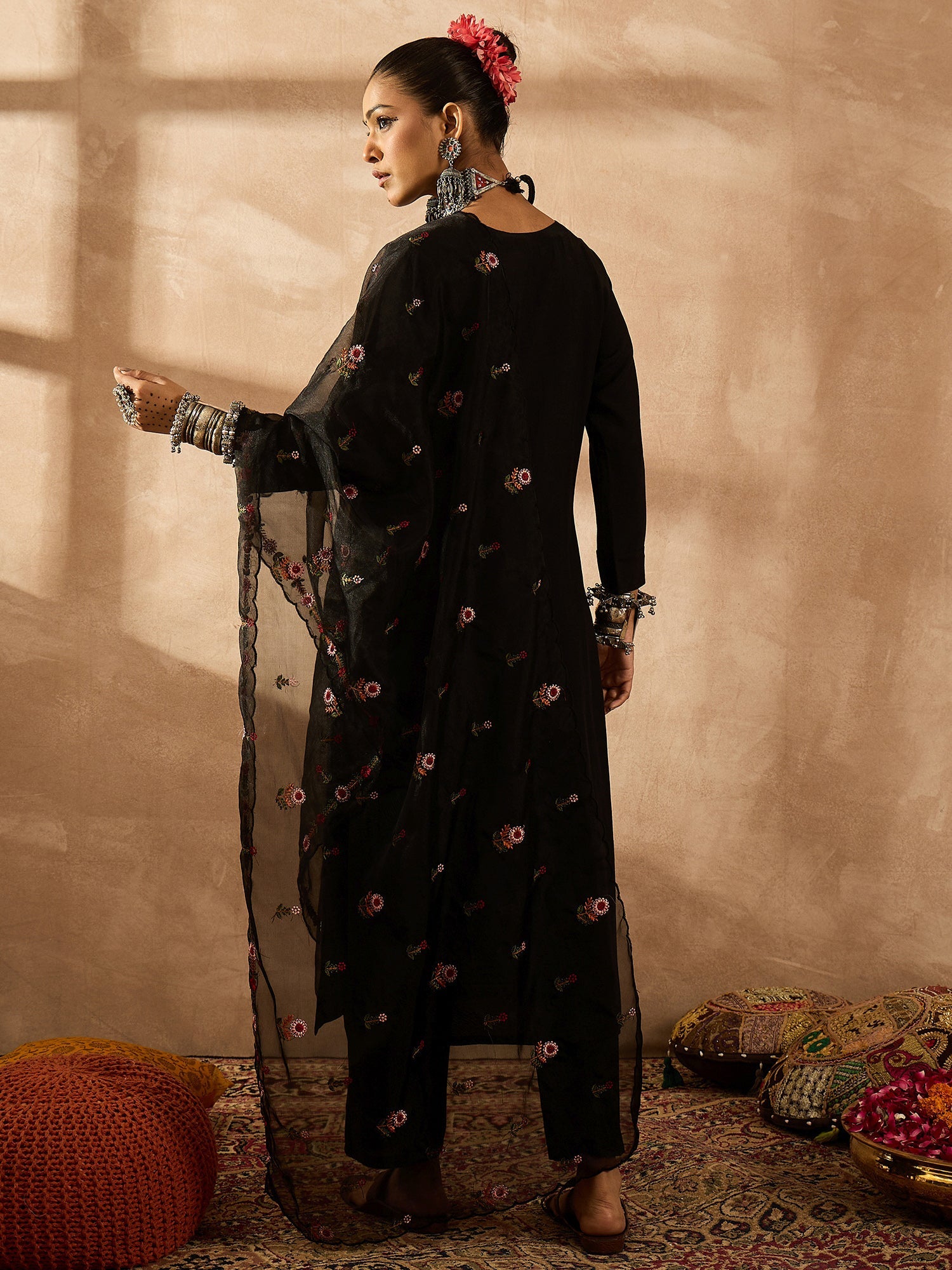indo era, suit, kurta set for women, indo era kurta, kurta sets for ladies, summer dresses for women, 3 piece suit, cotton kurta set for women, new arrivals, women kurti plazo set, women in suit, kurta suit, floral kurta, short suit, spring summer, Black suit