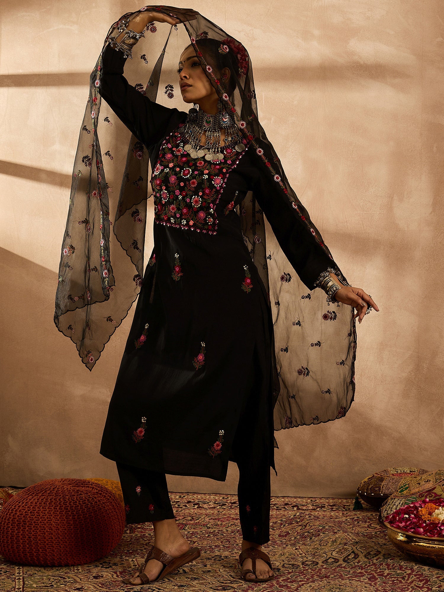 indo era, suit, kurta set for women, indo era kurta, kurta sets for ladies, summer dresses for women, 3 piece suit, cotton kurta set for women, new arrivals, women kurti plazo set, women in suit, kurta suit, floral kurta, short suit, spring summer, Black suit