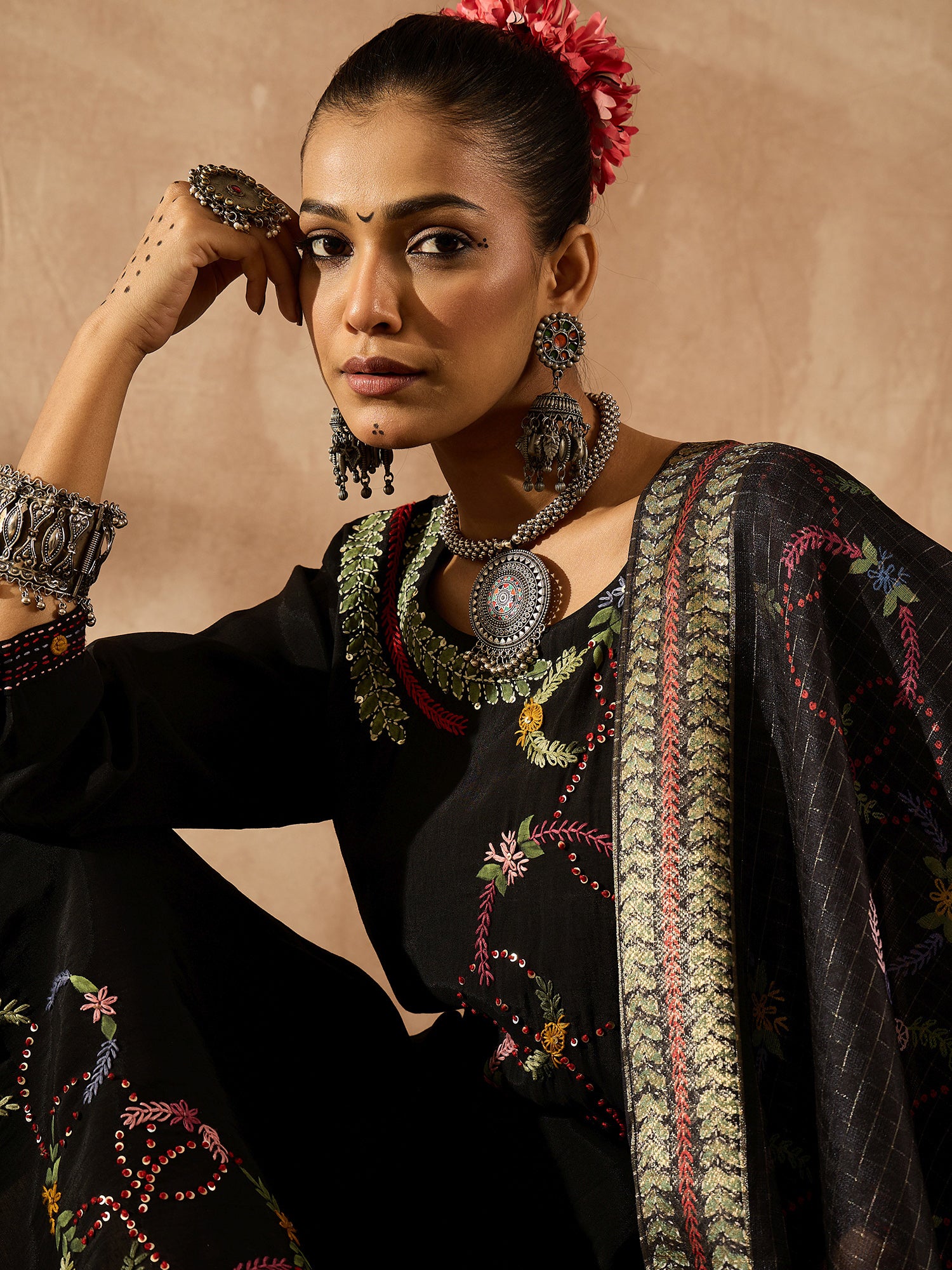indo era, suit, kurta set for women, indo era kurta, kurta sets for ladies, summer dresses for women, 3 piece suit, cotton kurta set for women, new arrivals, women kurti plazo set, women in suit, kurta suit, floral kurta, short suit, spring summer, Black suit