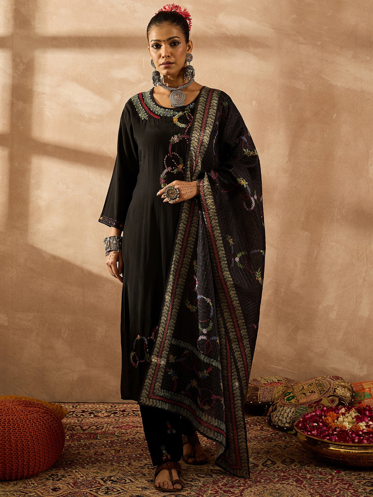 indo era, suit, kurta set for women, indo era kurta, kurta sets for ladies, summer dresses for women, 3 piece suit, cotton kurta set for women, new arrivals, women kurti plazo set, women in suit, kurta suit, floral kurta, short suit, spring summer, Black suit